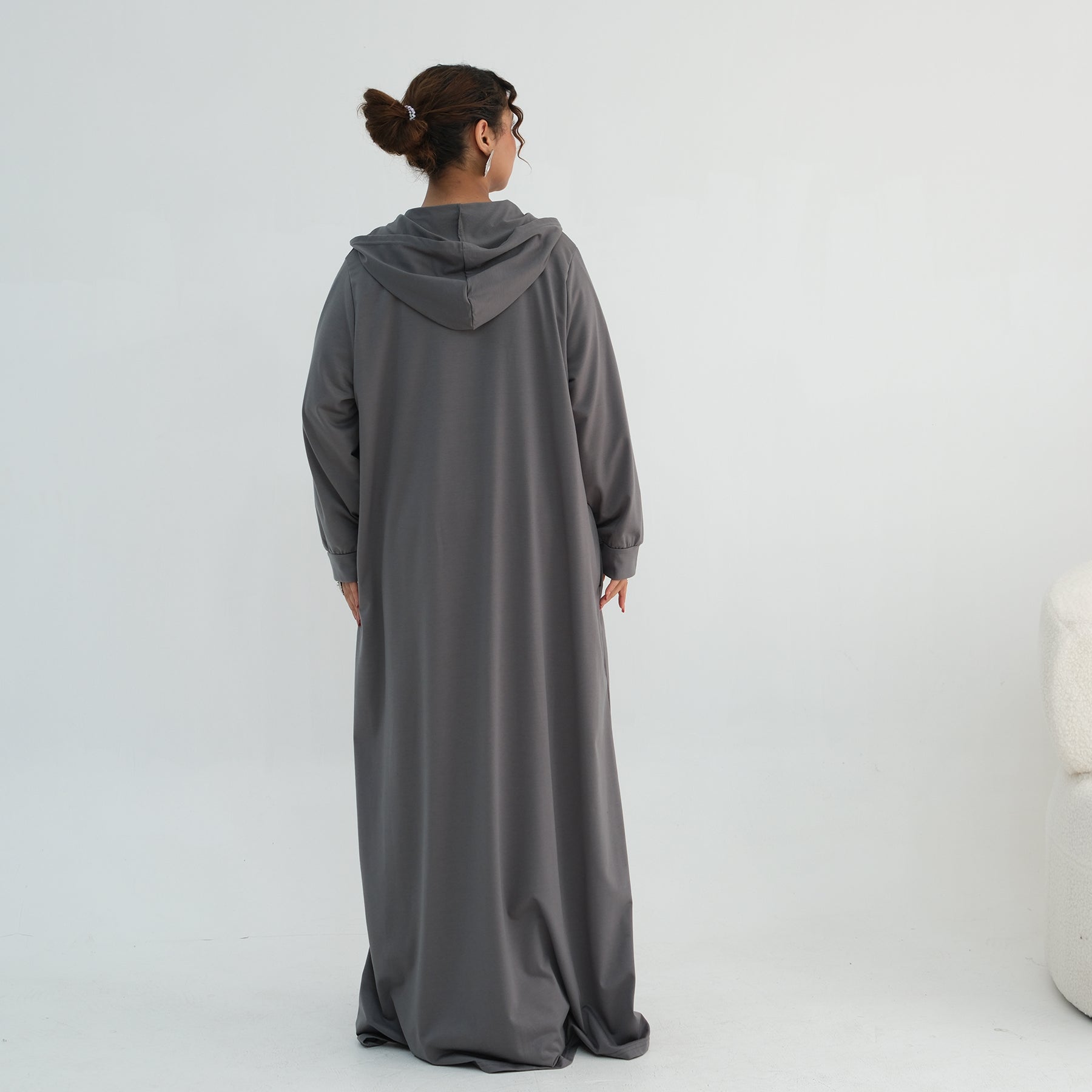 Loriya pure color long zipper hooded cardigan LR1160