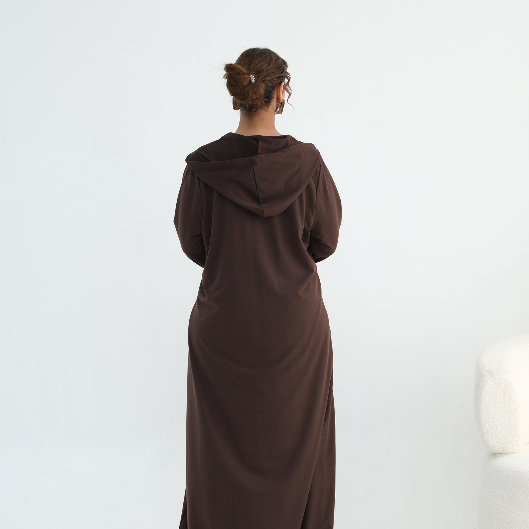 Loriya pure color long zipper hooded cardigan LR1160