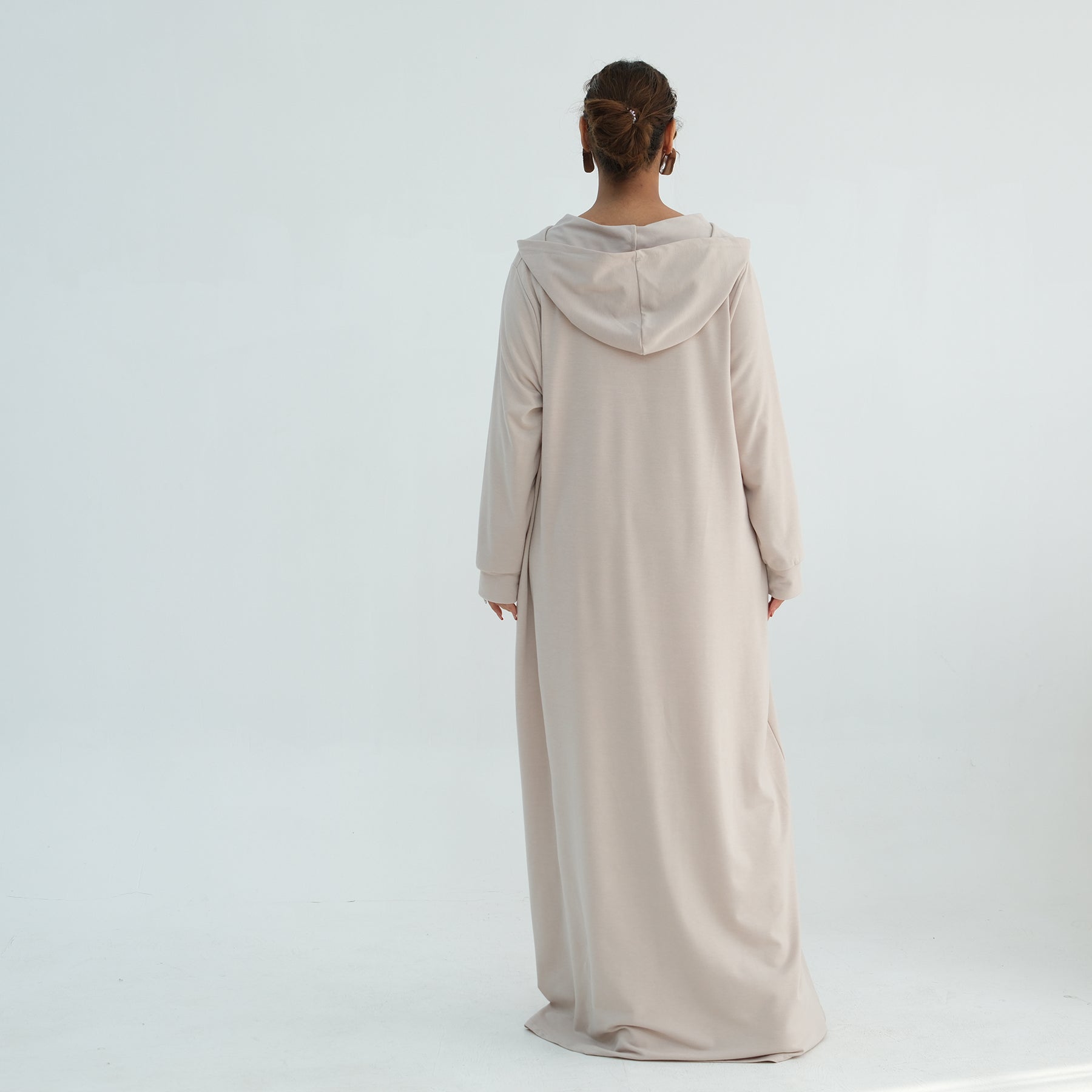 Loriya pure color long zipper hooded cardigan LR1160