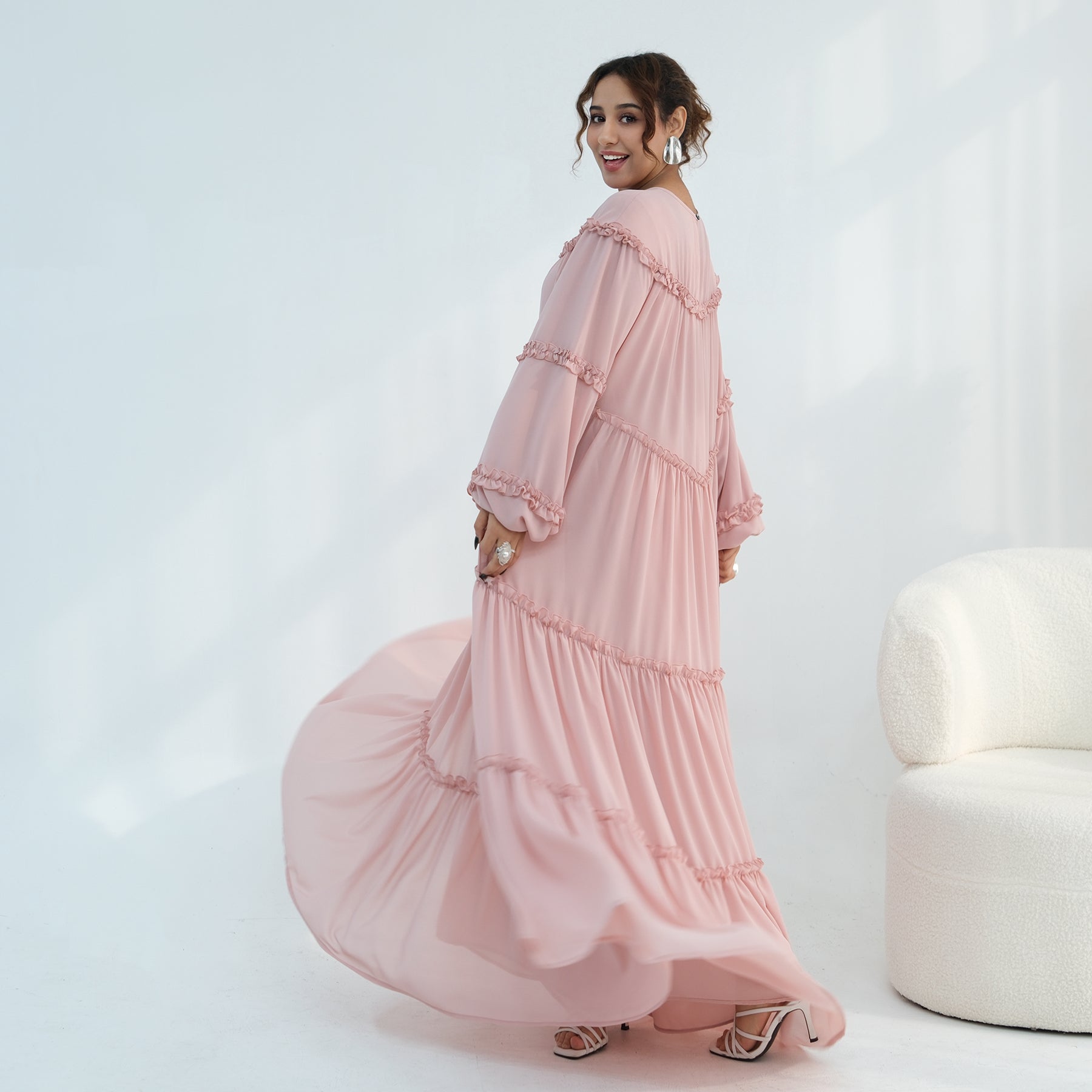 Loriya luxury long-sleeved dress with large skirt and double-layer cake skirt LR1161