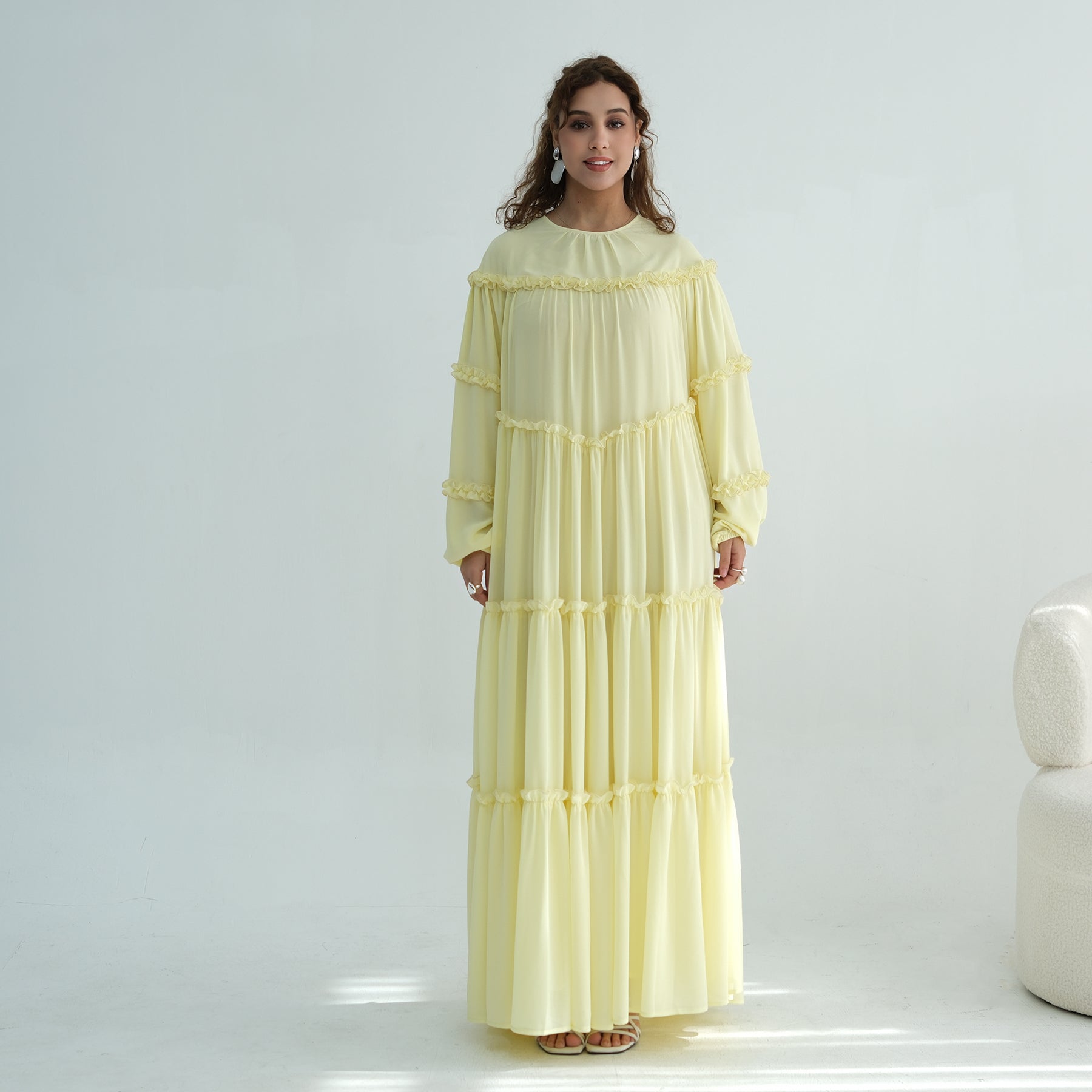 Loriya luxury long-sleeved dress with large skirt and double-layer cake skirt LR1161