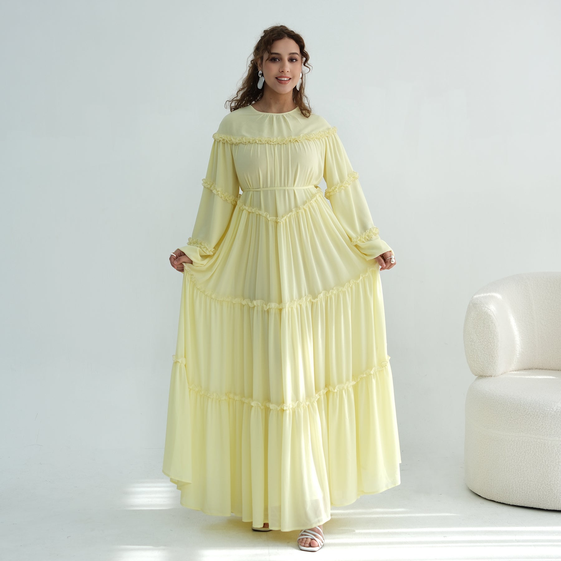 Loriya luxury long-sleeved dress with large skirt and double-layer cake skirt LR1161
