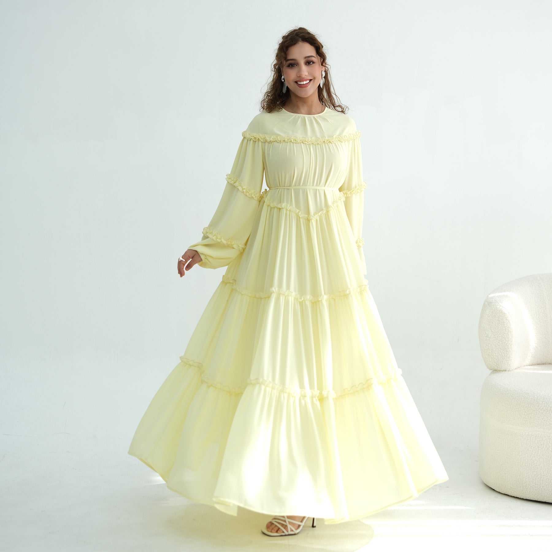 Loriya luxury long-sleeved dress with large skirt and double-layer cake skirt LR1161