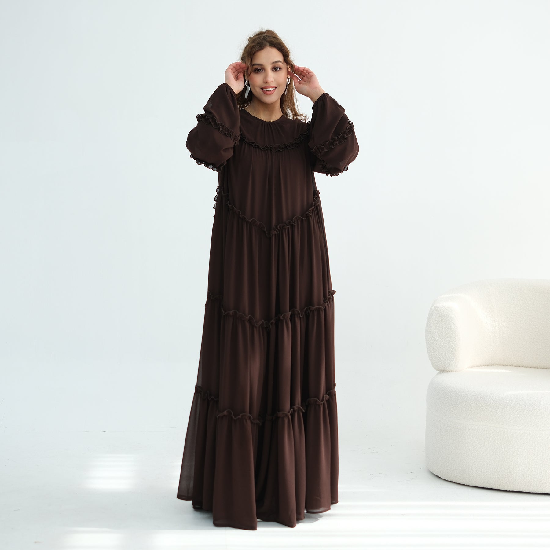 Loriya luxury long-sleeved dress with large skirt and double-layer cake skirt LR1161