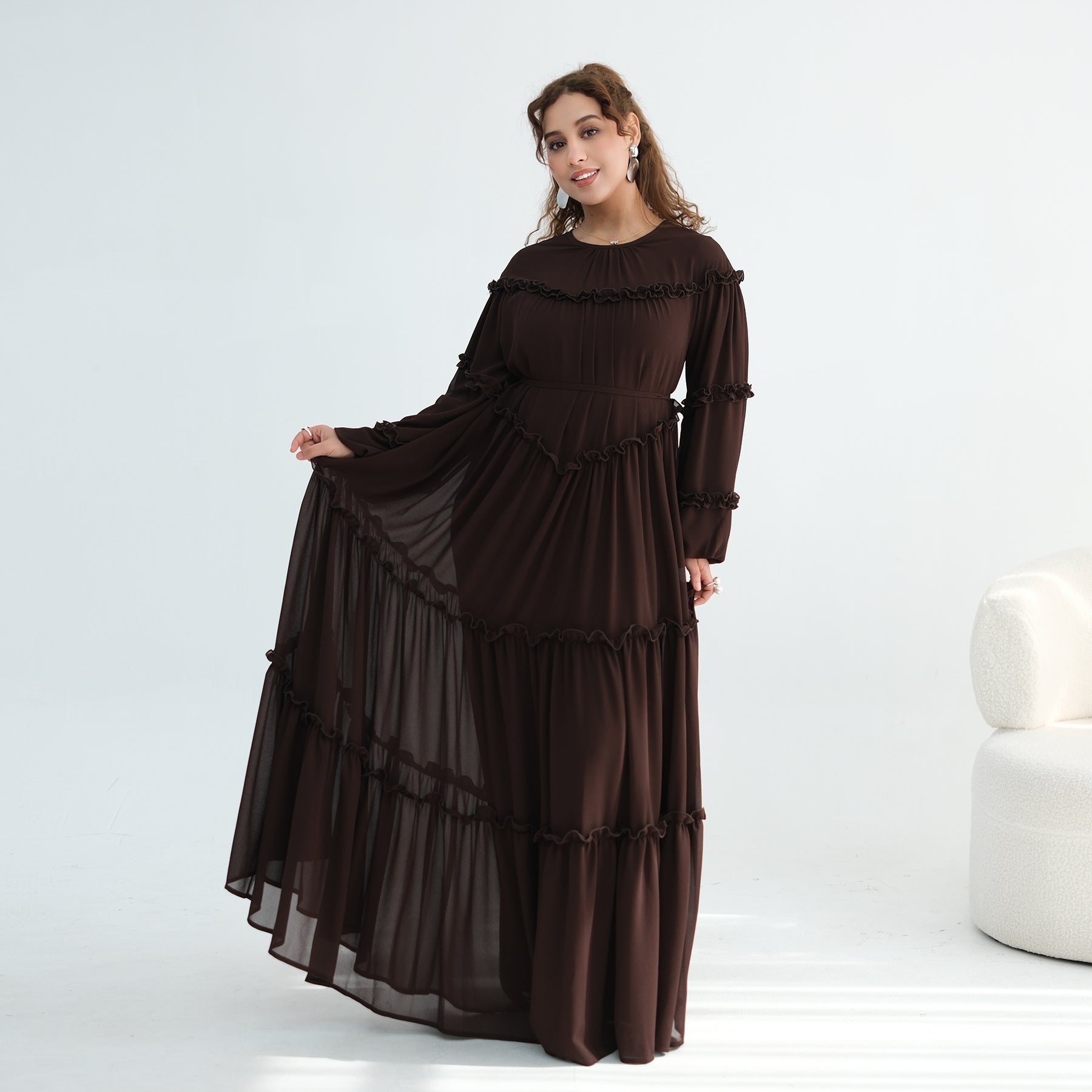 Loriya luxury long-sleeved dress with large skirt and double-layer cake skirt LR1161