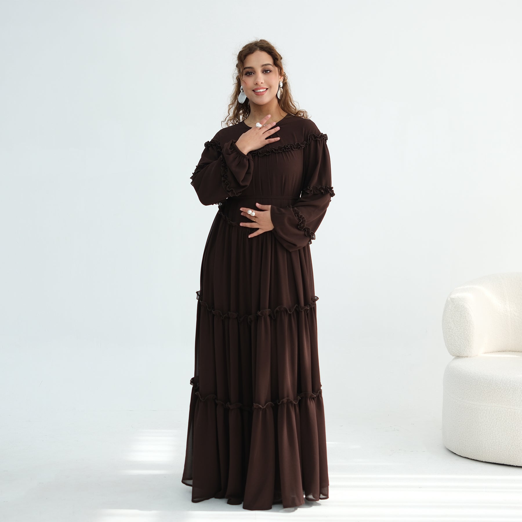 Loriya luxury long-sleeved dress with large skirt and double-layer cake skirt LR1161