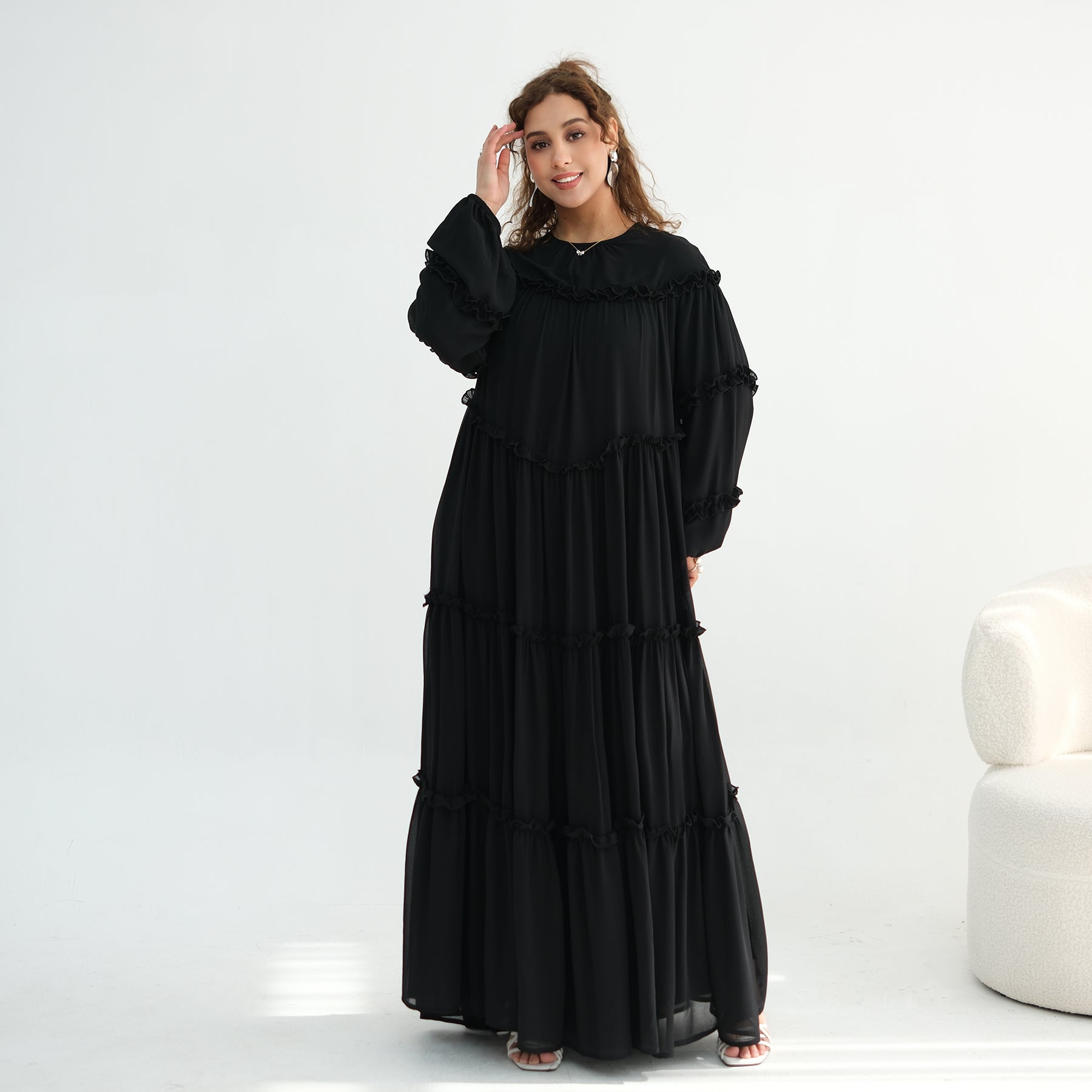 Loriya luxury long-sleeved dress with large skirt and double-layer cake skirt LR1161