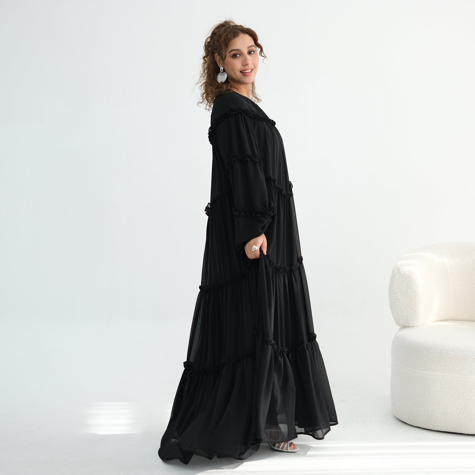 Loriya luxury long-sleeved dress with large skirt and double-layer cake skirt LR1161