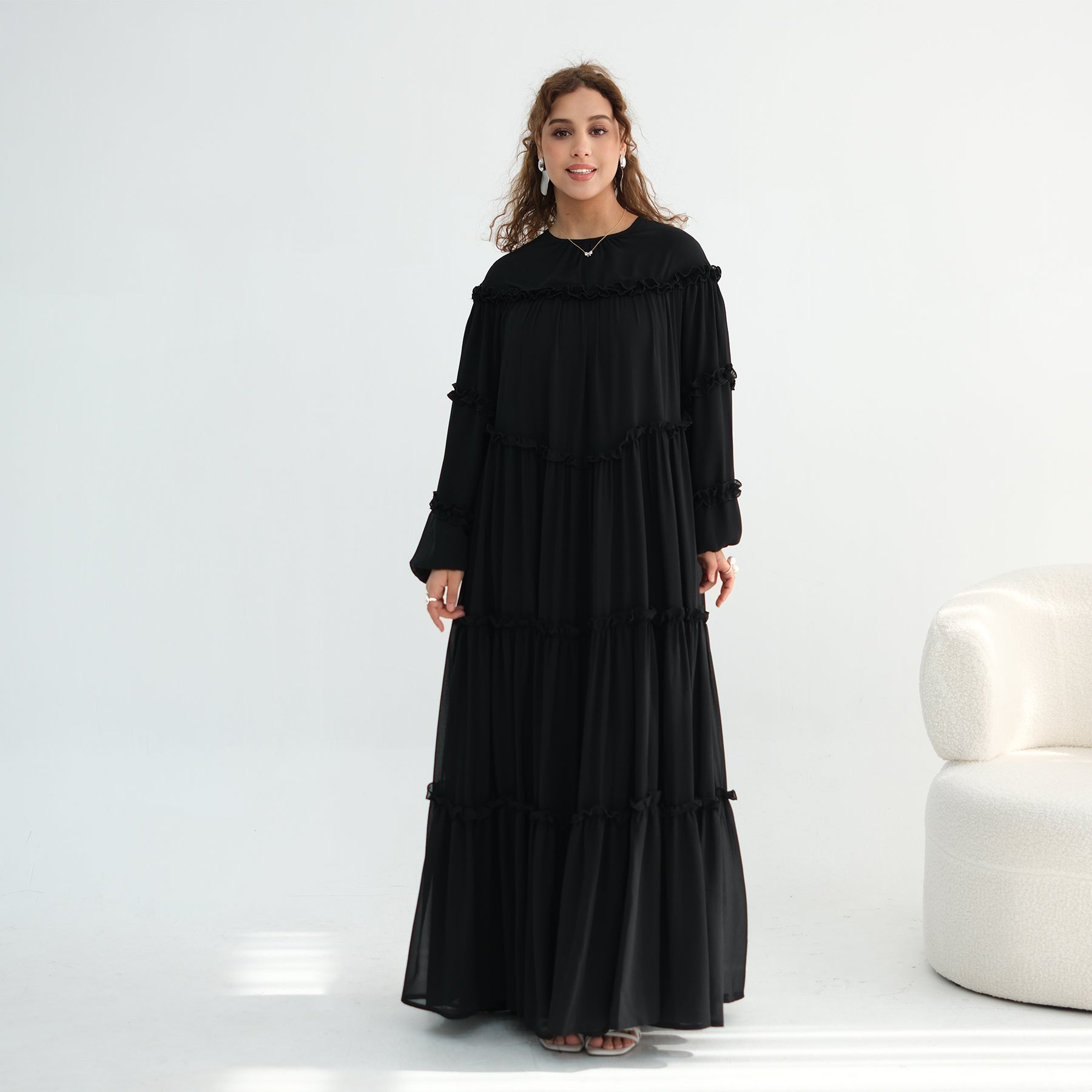 Loriya luxury long-sleeved dress with large skirt and double-layer cake skirt LR1161