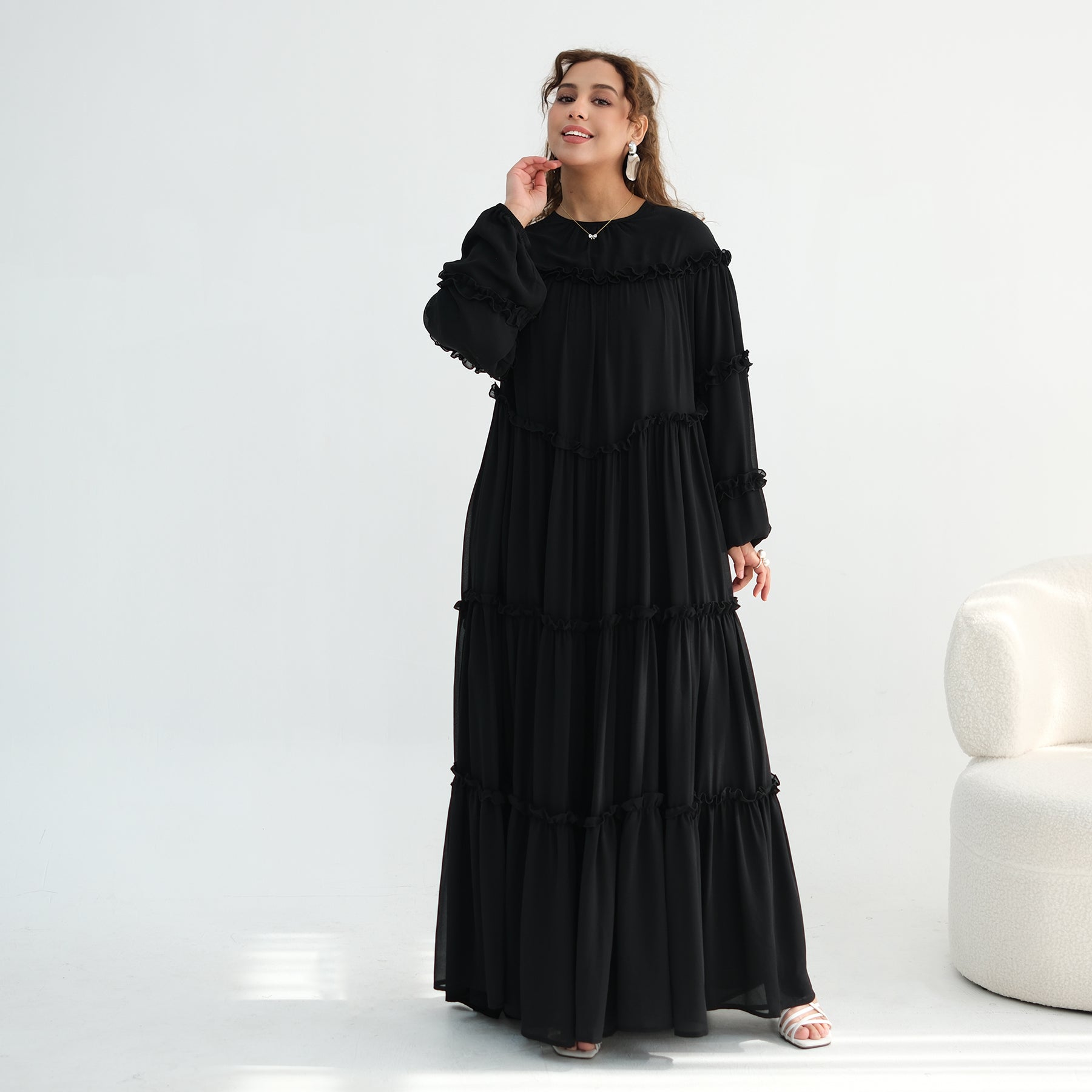 Loriya luxury long-sleeved dress with large skirt and double-layer cake skirt LR1161