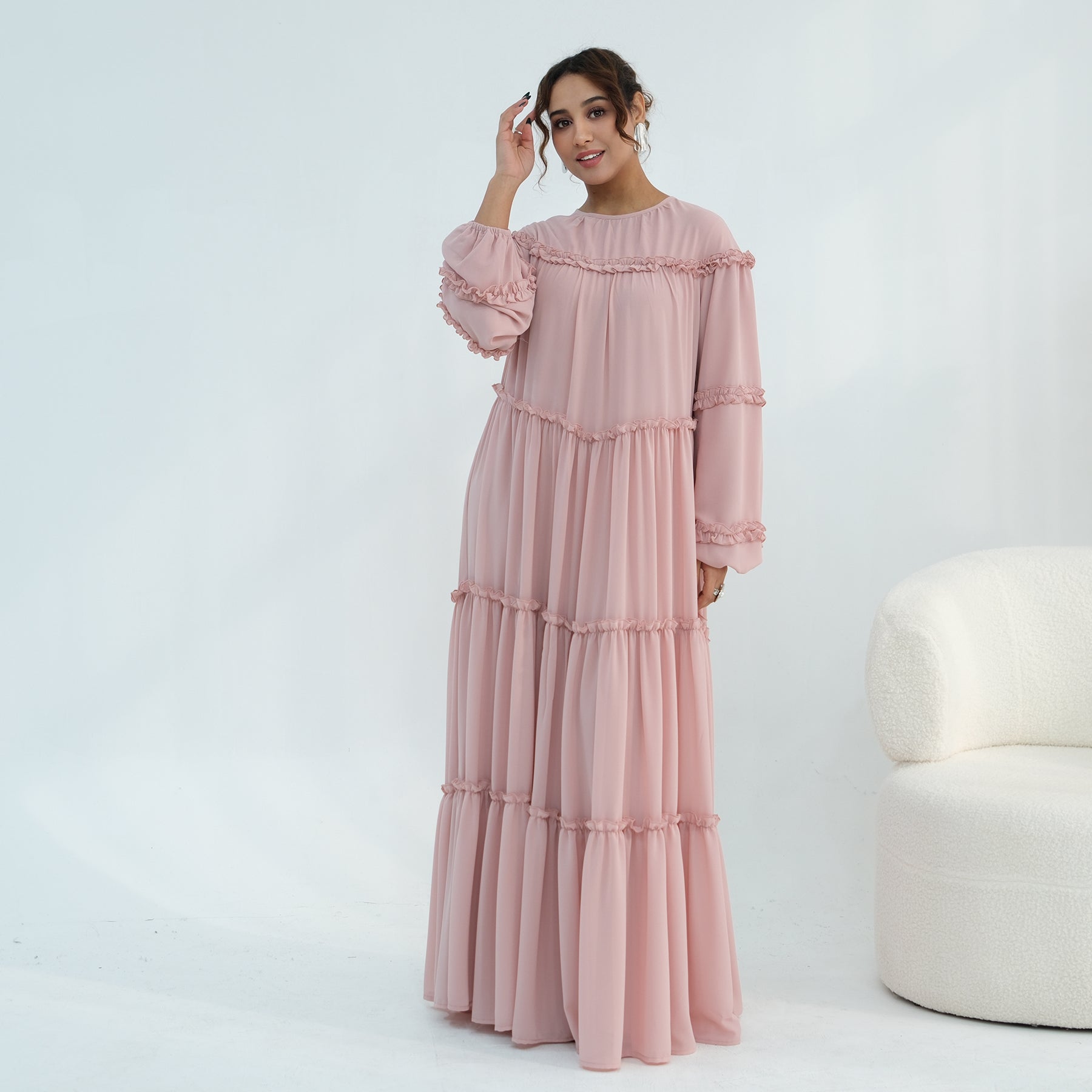 Loriya luxury long-sleeved dress with large skirt and double-layer cake skirt LR1161