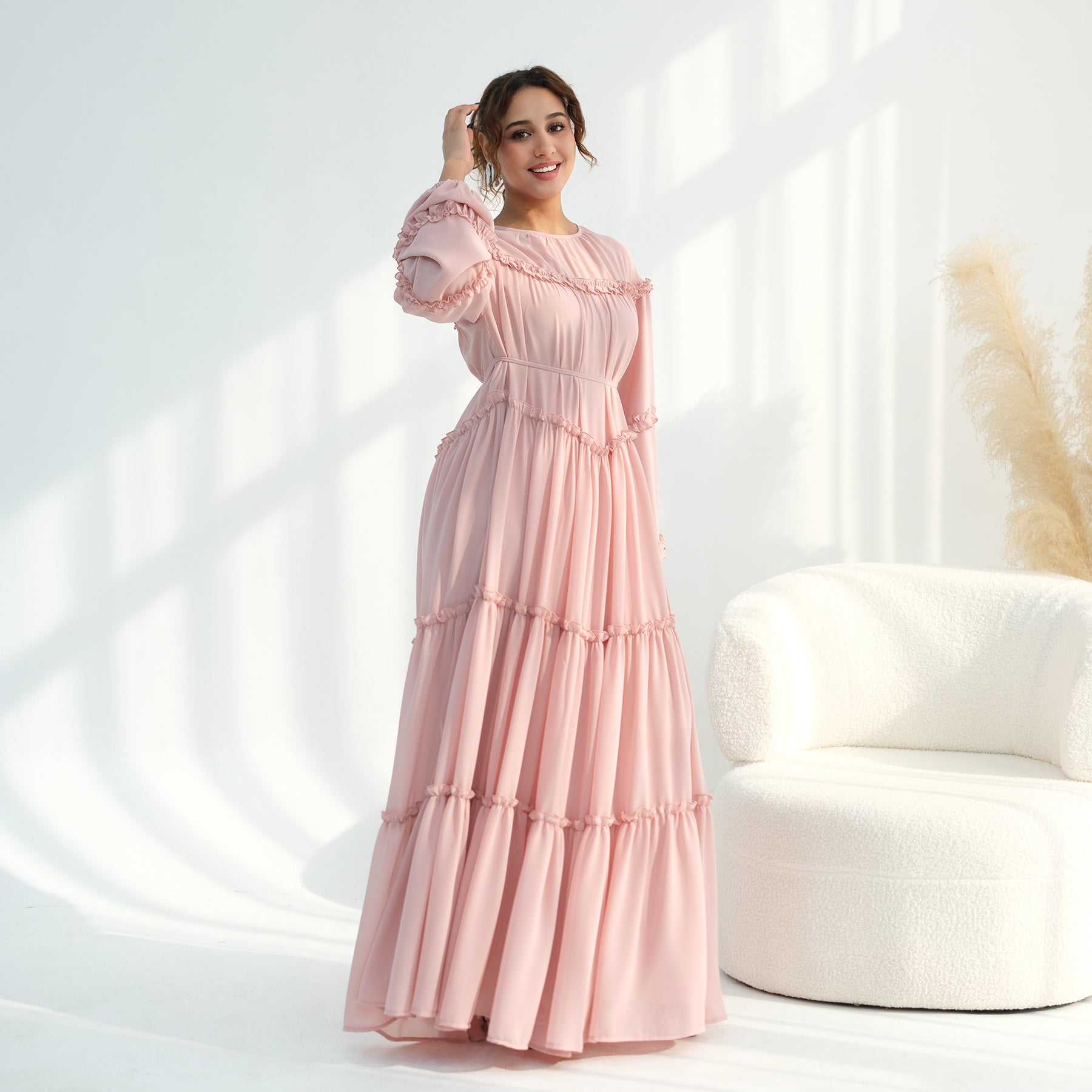 Loriya luxury long-sleeved dress with large skirt and double-layer cake skirt LR1161