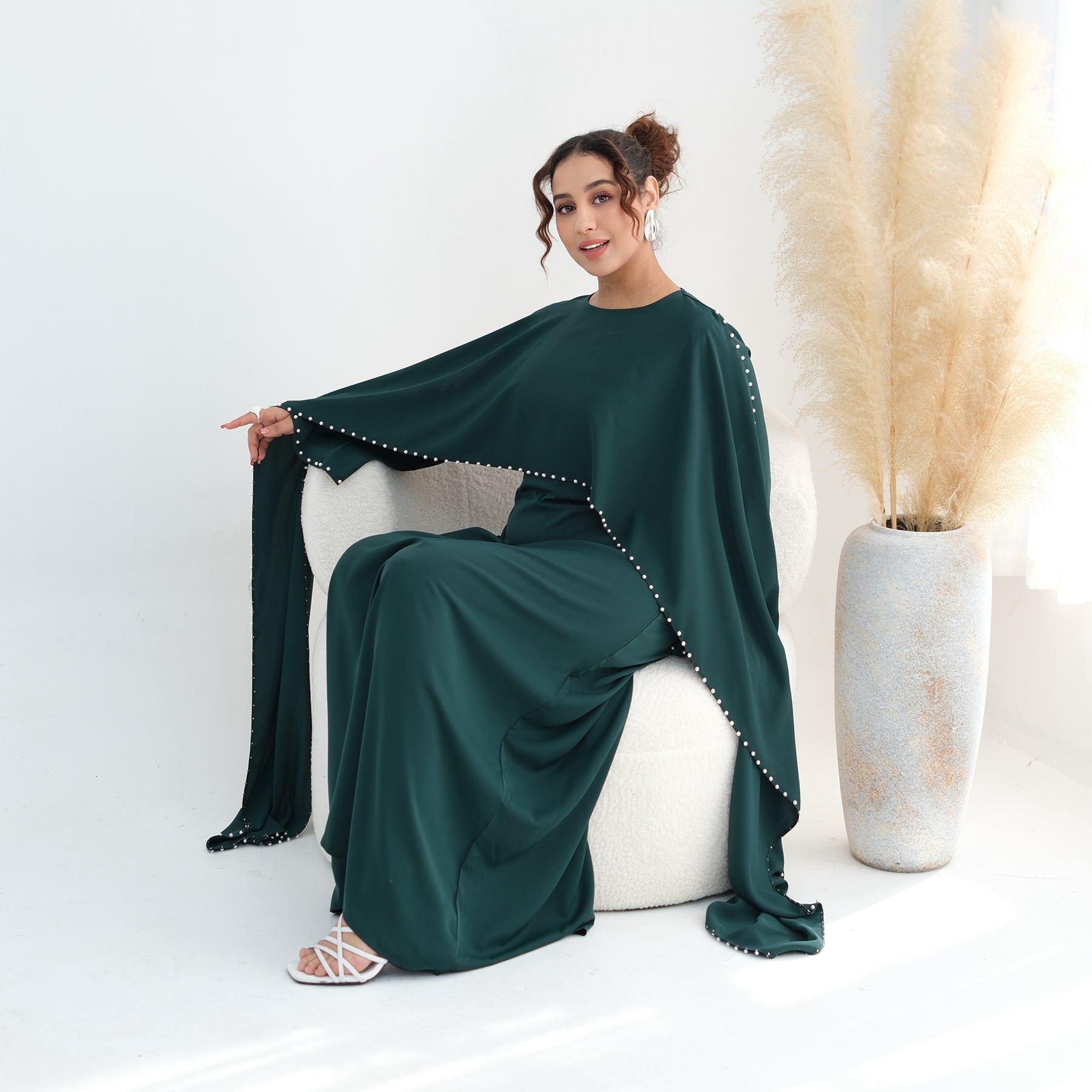 Loriya Plus Size New Long-Sleeve Beaded Dress LR1163