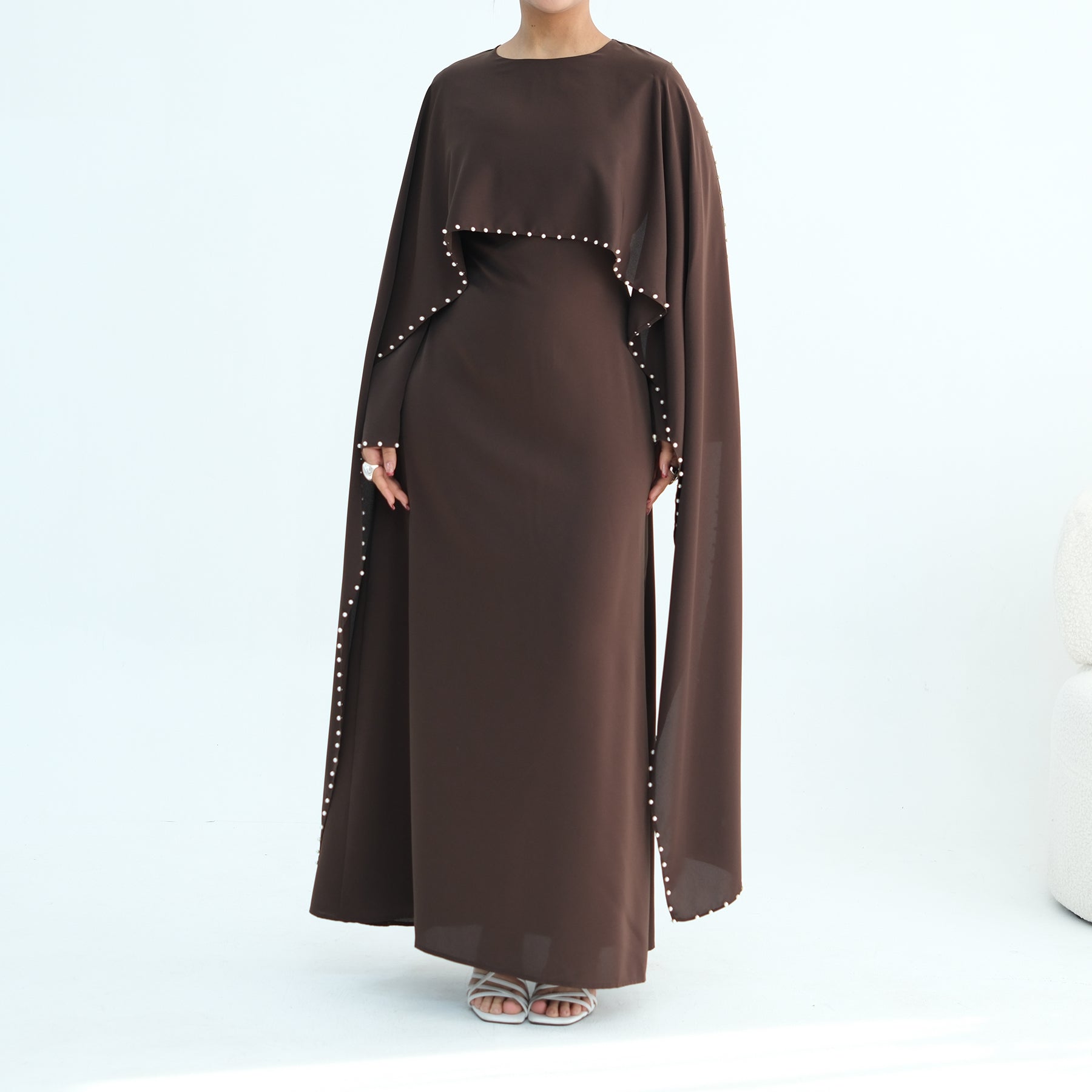 Loriya Plus Size New Long-Sleeve Beaded Dress LR1163