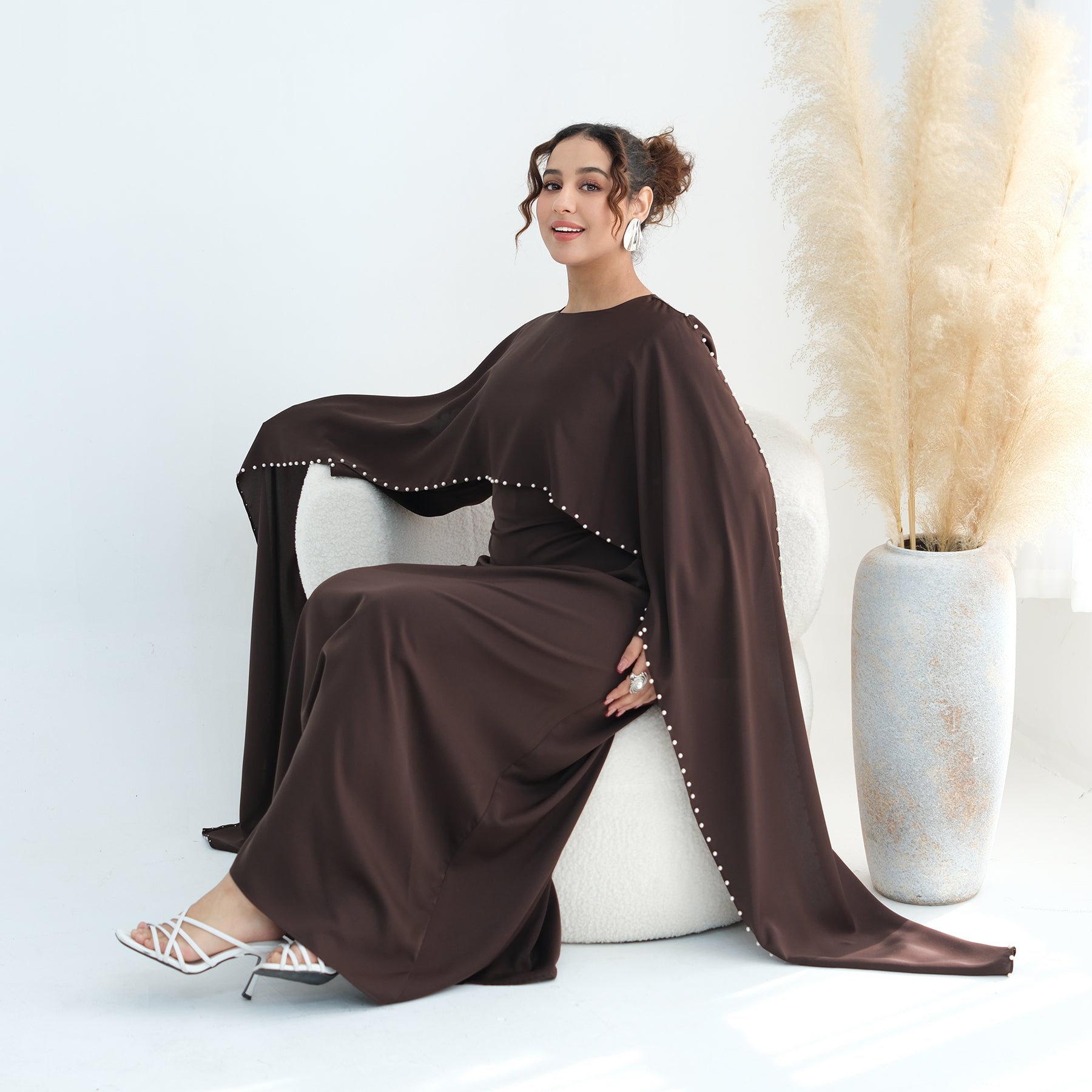 Loriya Plus Size New Long-Sleeve Beaded Dress LR1163