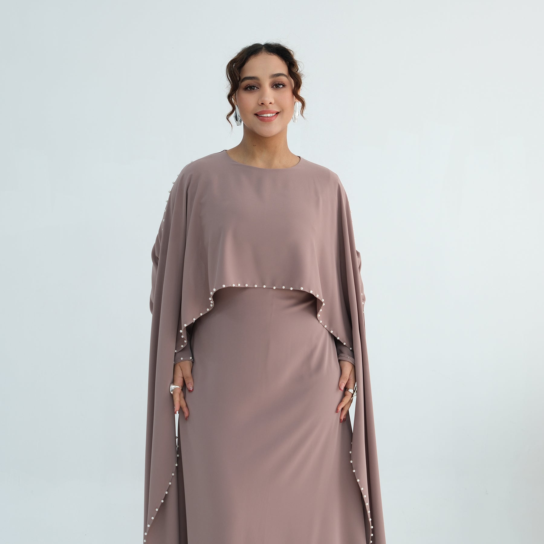 Loriya Plus Size New Long-Sleeve Beaded Dress LR1163