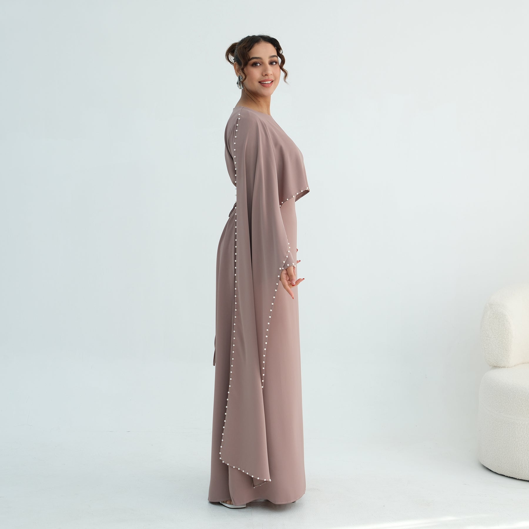 Loriya Plus Size New Long-Sleeve Beaded Dress LR1163