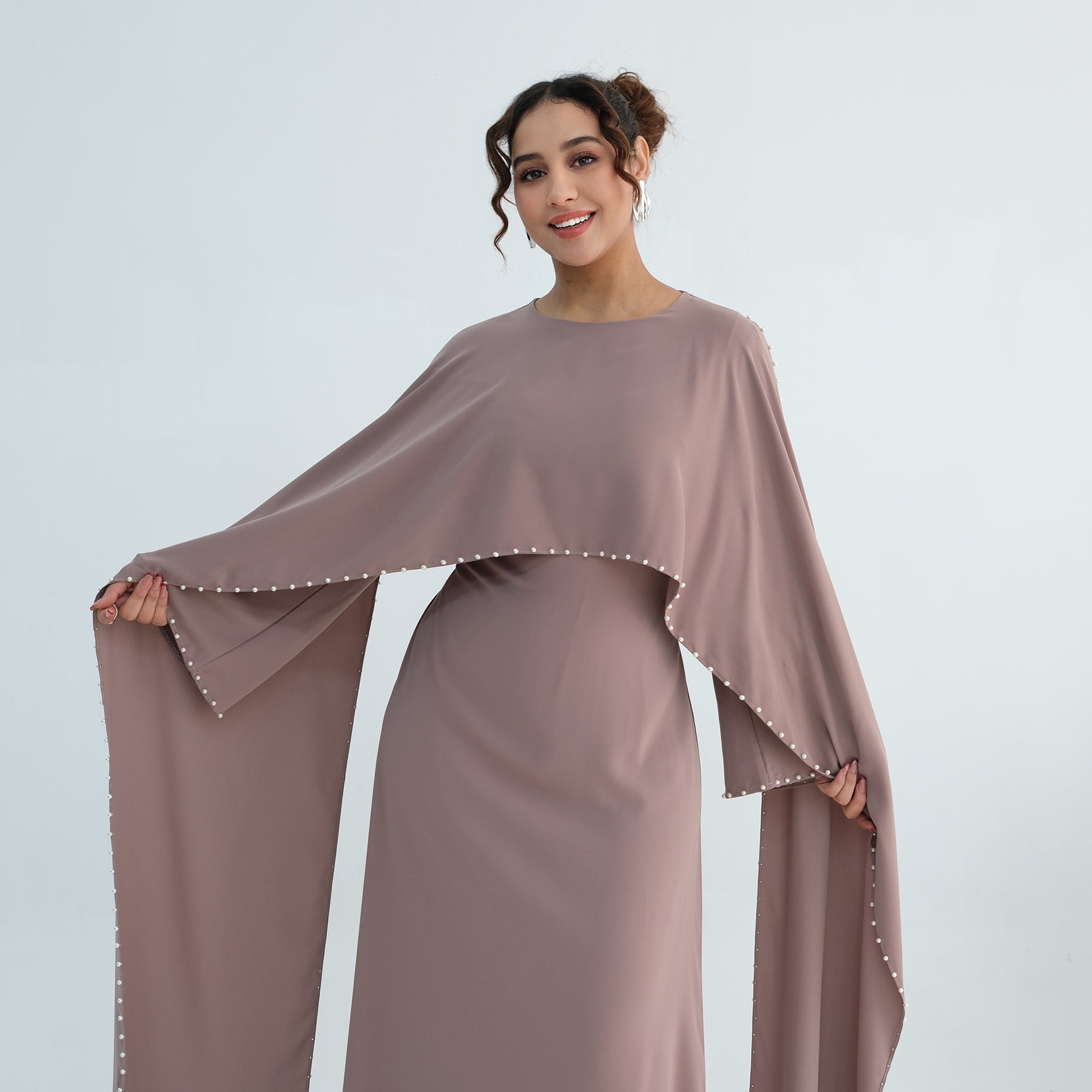 Loriya Plus Size New Long-Sleeve Beaded Dress LR1163