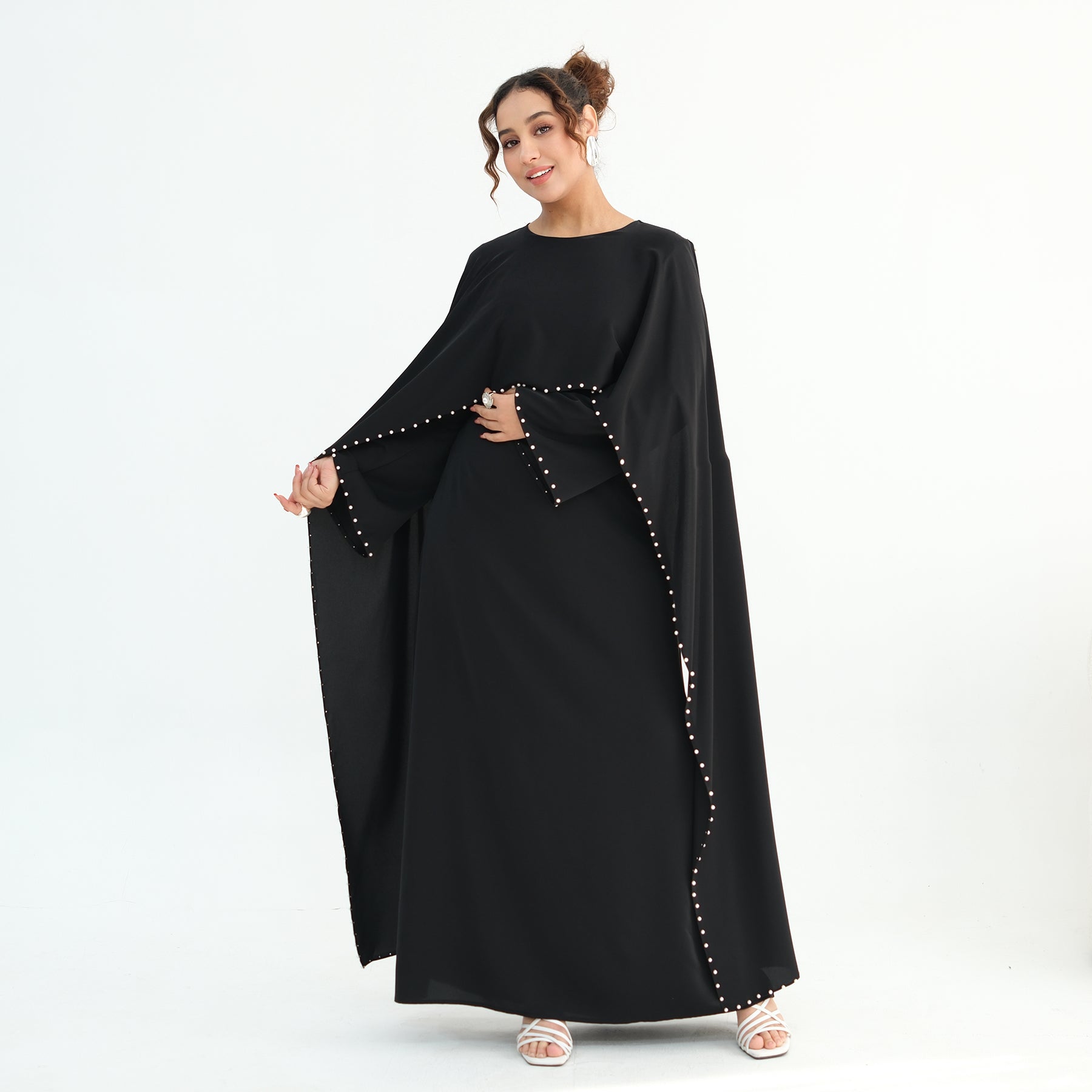 Loriya Plus Size New Long-Sleeve Beaded Dress LR1163