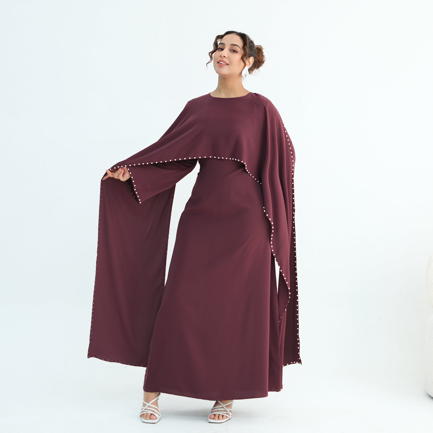 Loriya Plus Size New Long-Sleeve Beaded Dress LR1163