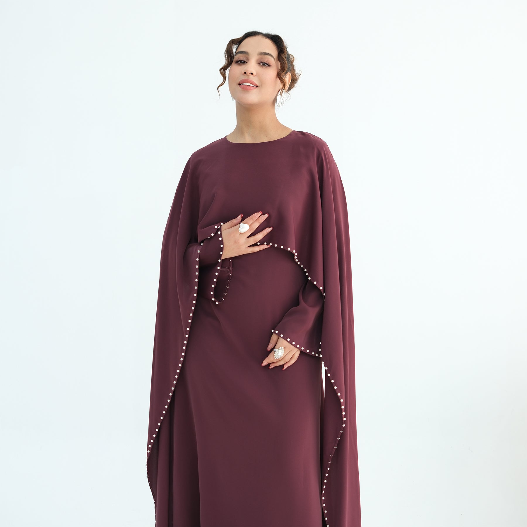 Loriya Plus Size New Long-Sleeve Beaded Dress LR1163