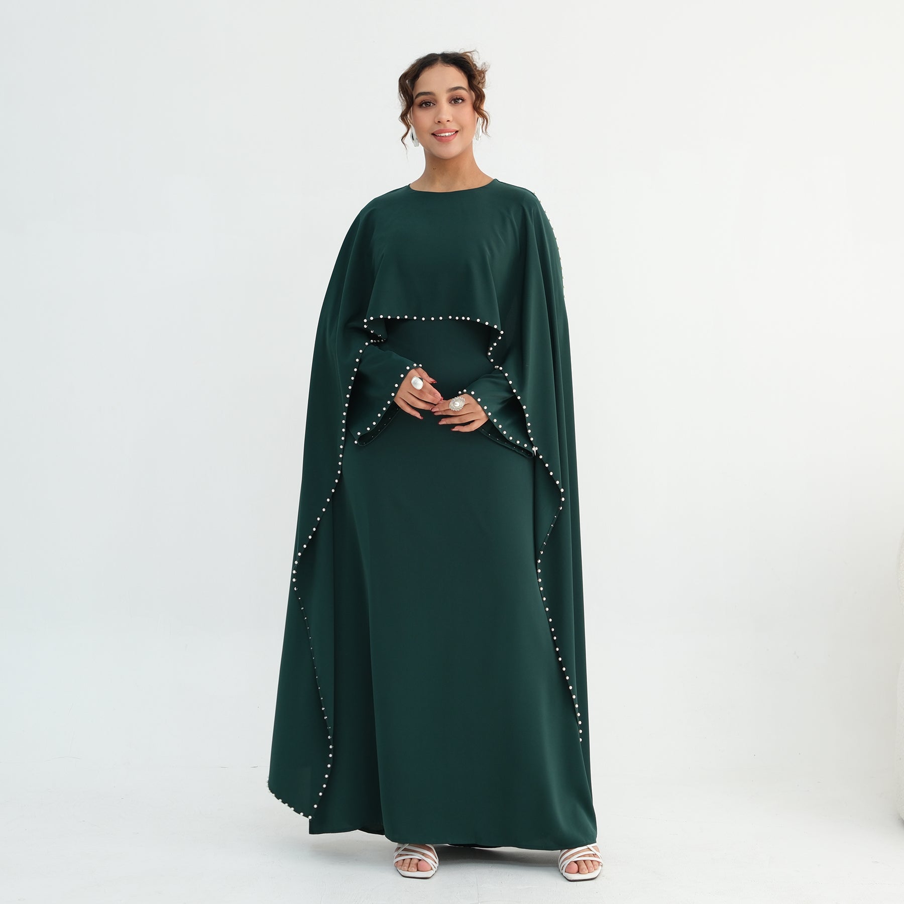 Loriya Plus Size New Long-Sleeve Beaded Dress LR1163