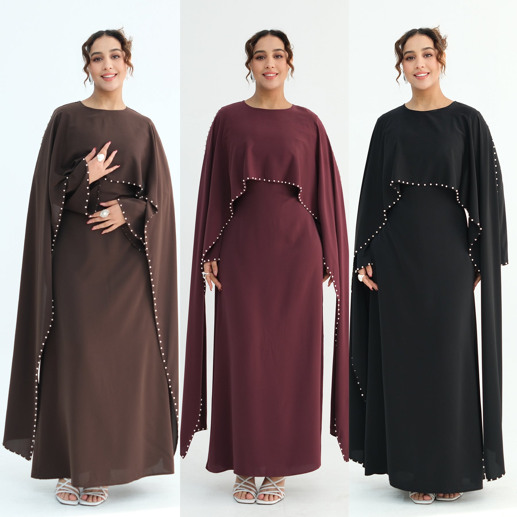 Loriya Plus Size New Long-Sleeve Beaded Dress LR1163