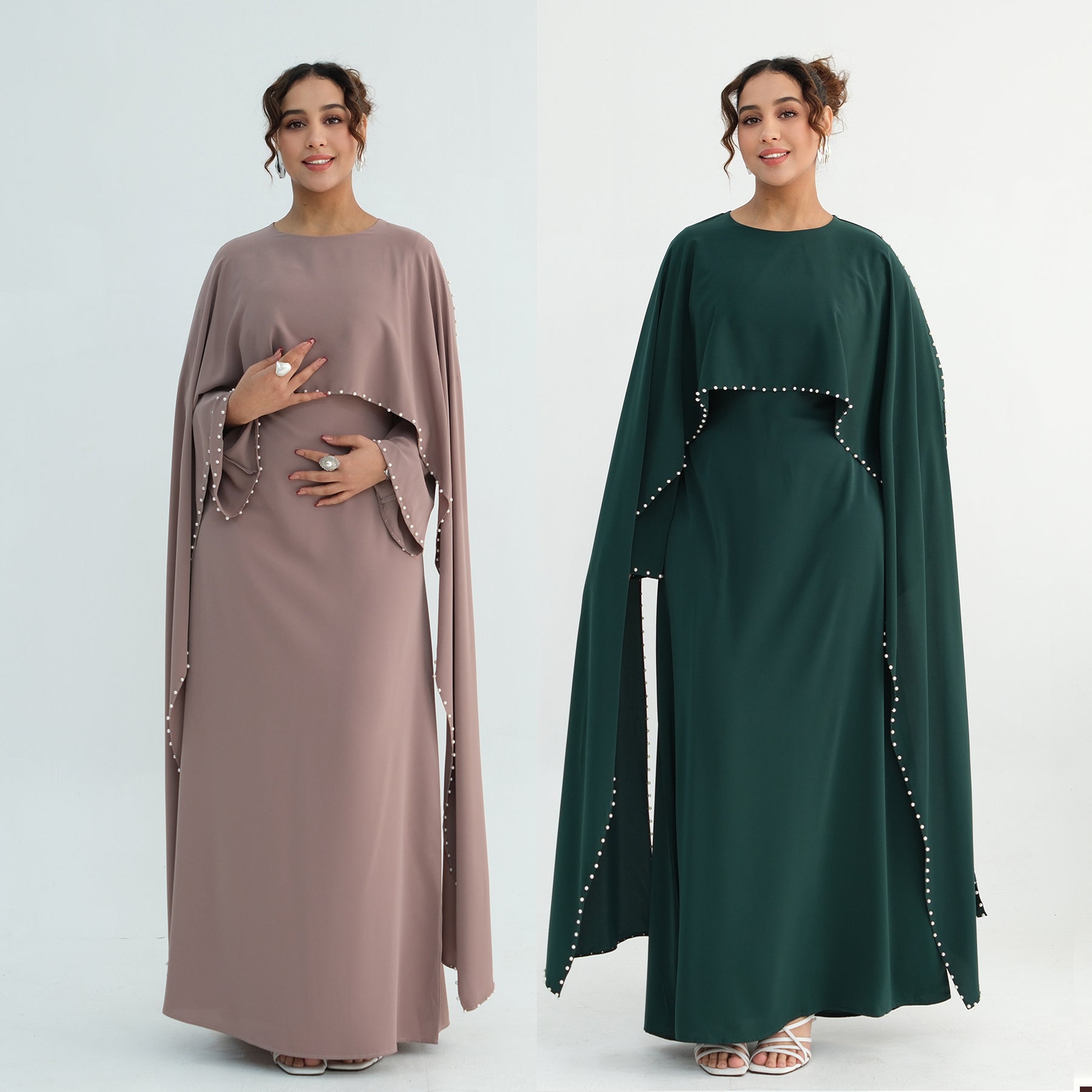 Loriya Plus Size New Long-Sleeve Beaded Dress LR1163
