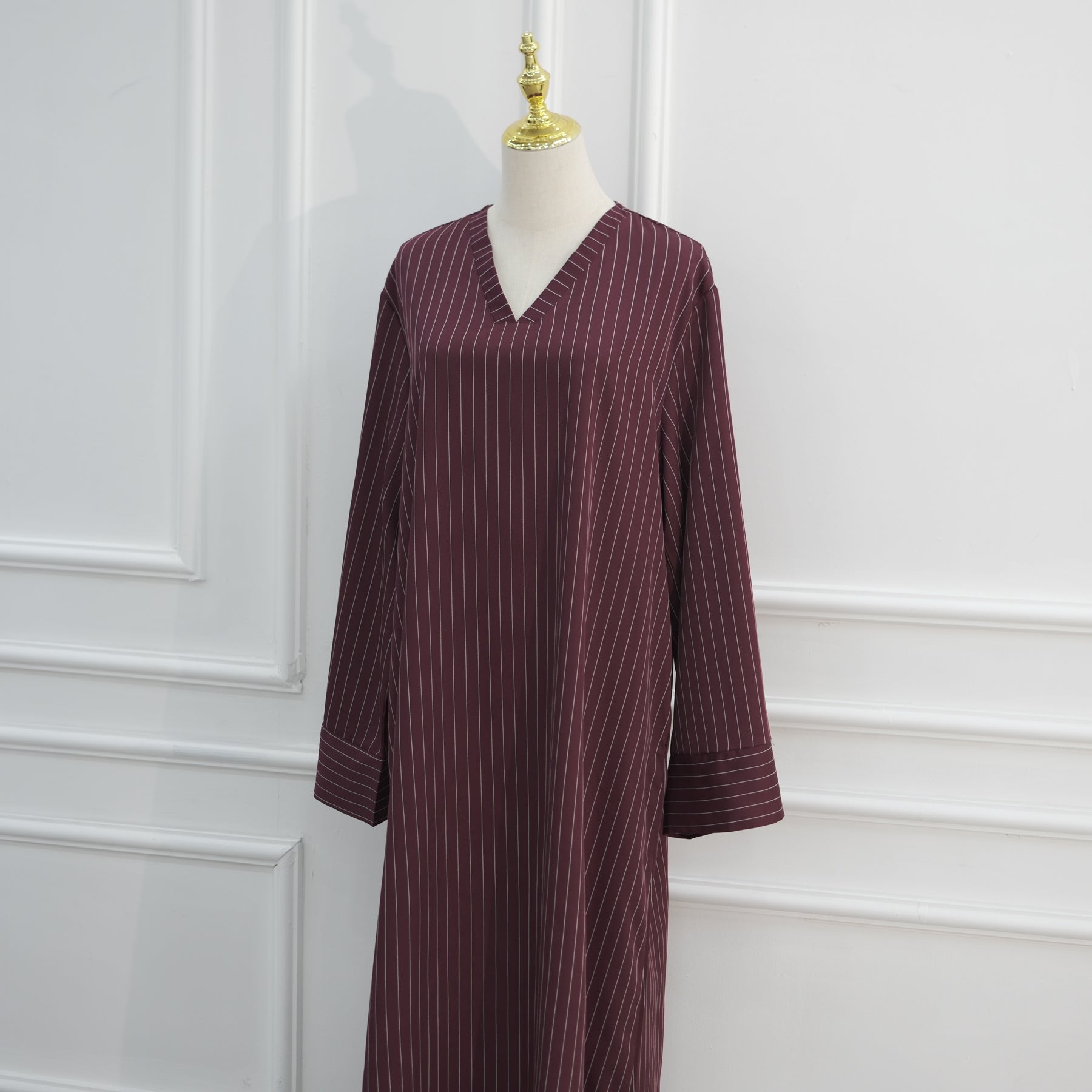 Loriya V-neck Large Size Dress Striped Dress LR1166
