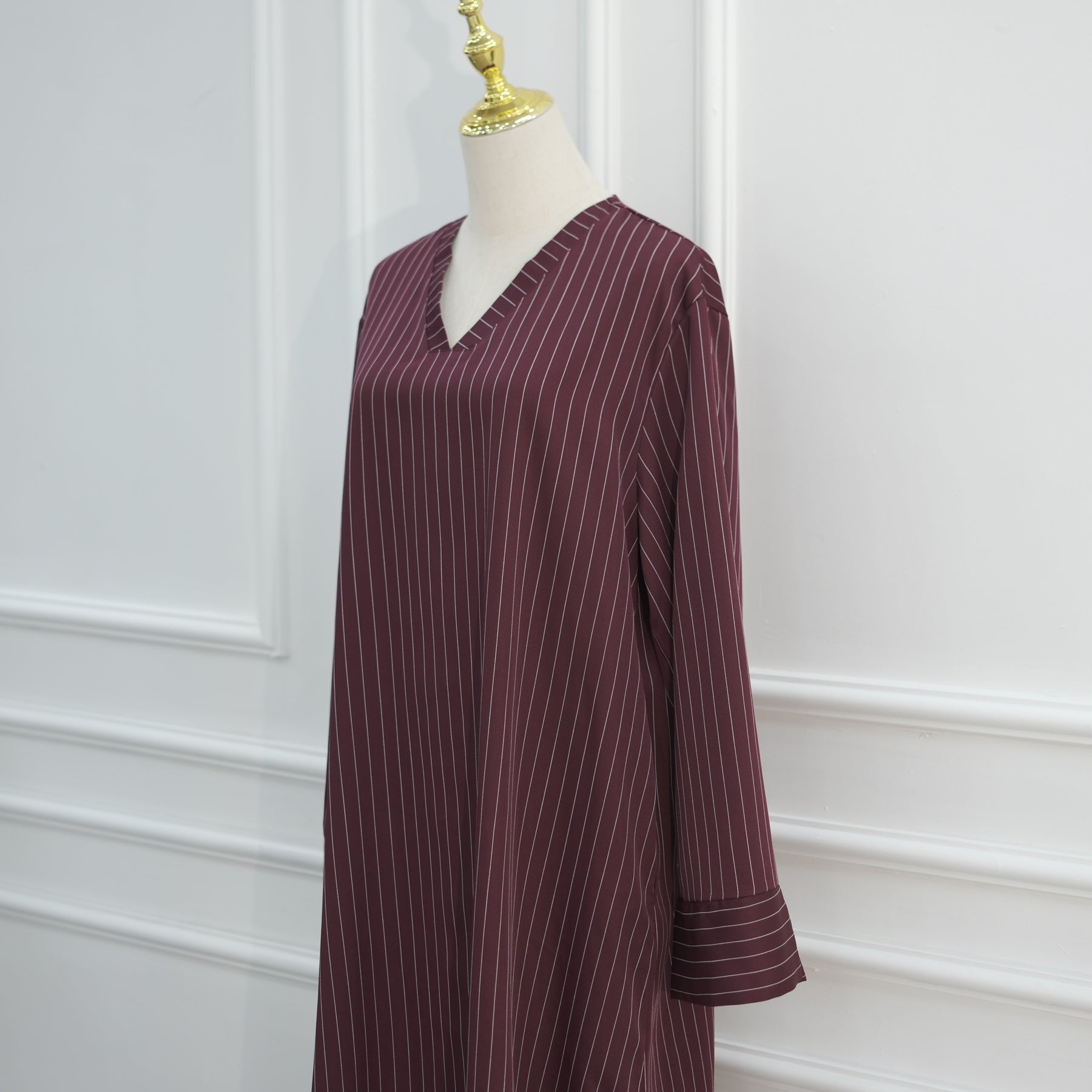 Loriya V-neck Large Size Dress Striped Dress LR1166