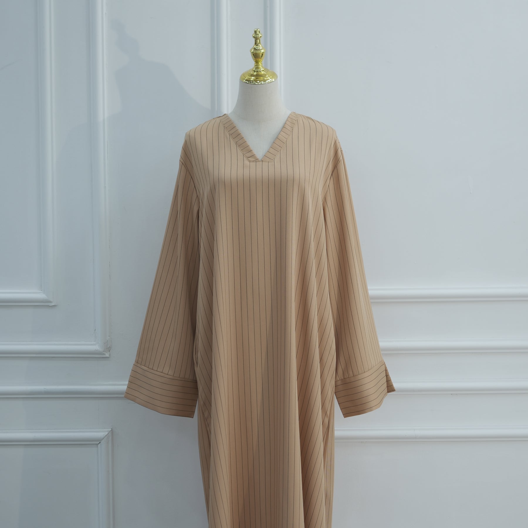 Loriya V-neck Large Size Dress Striped Dress LR1166