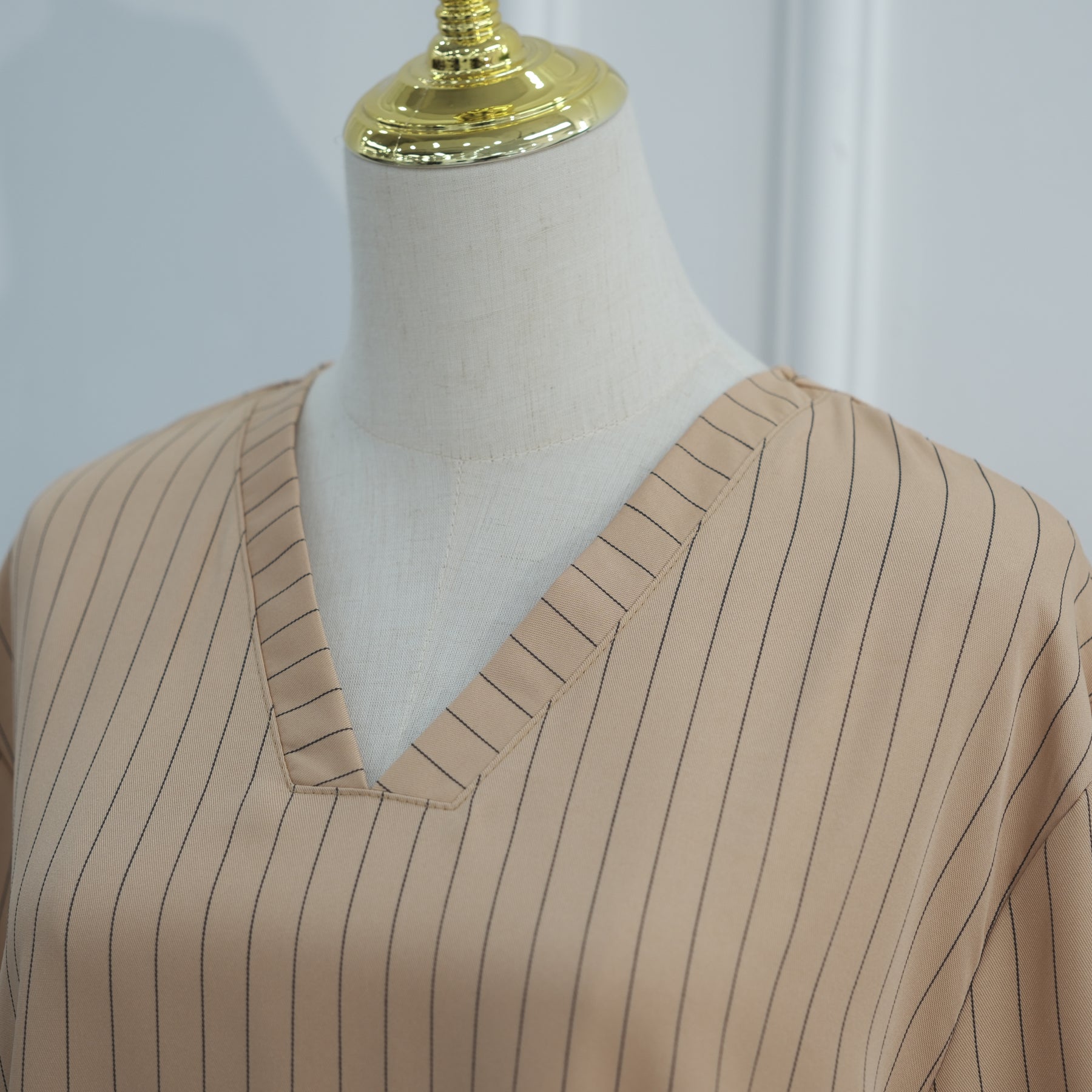 Loriya V-neck Large Size Dress Striped Dress LR1166