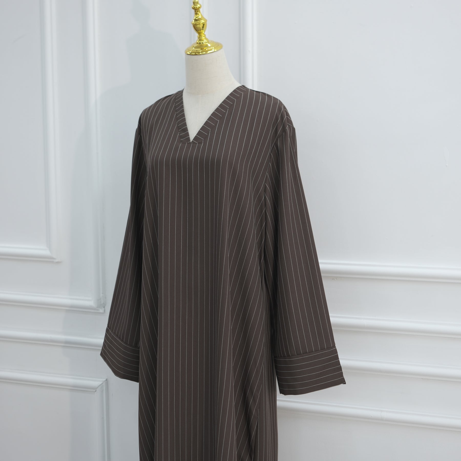 Loriya V-neck Large Size Dress Striped Dress LR1166