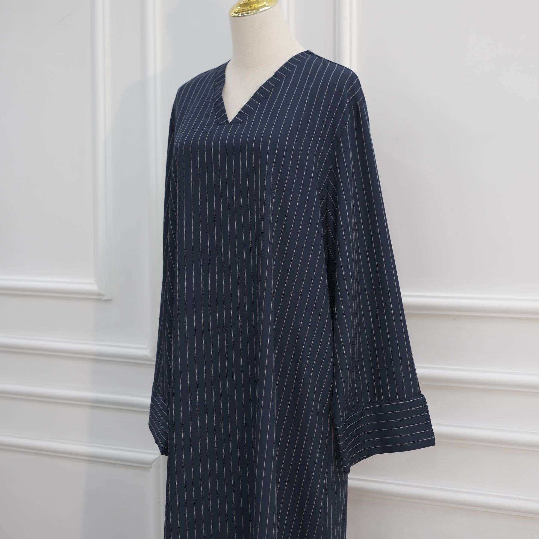 Loriya V-neck Large Size Dress Striped Dress LR1166