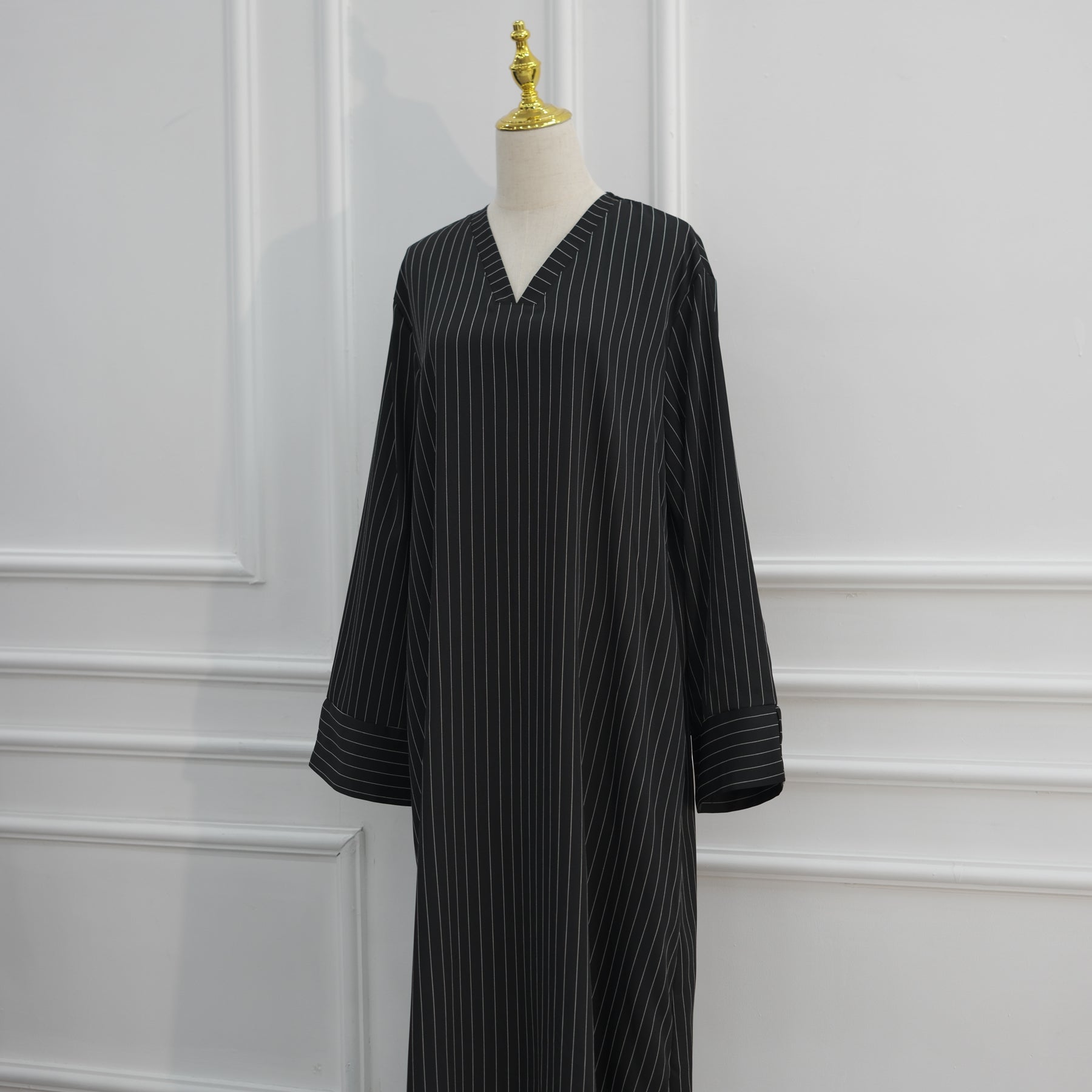 Loriya V-neck Large Size Dress Striped Dress LR1166