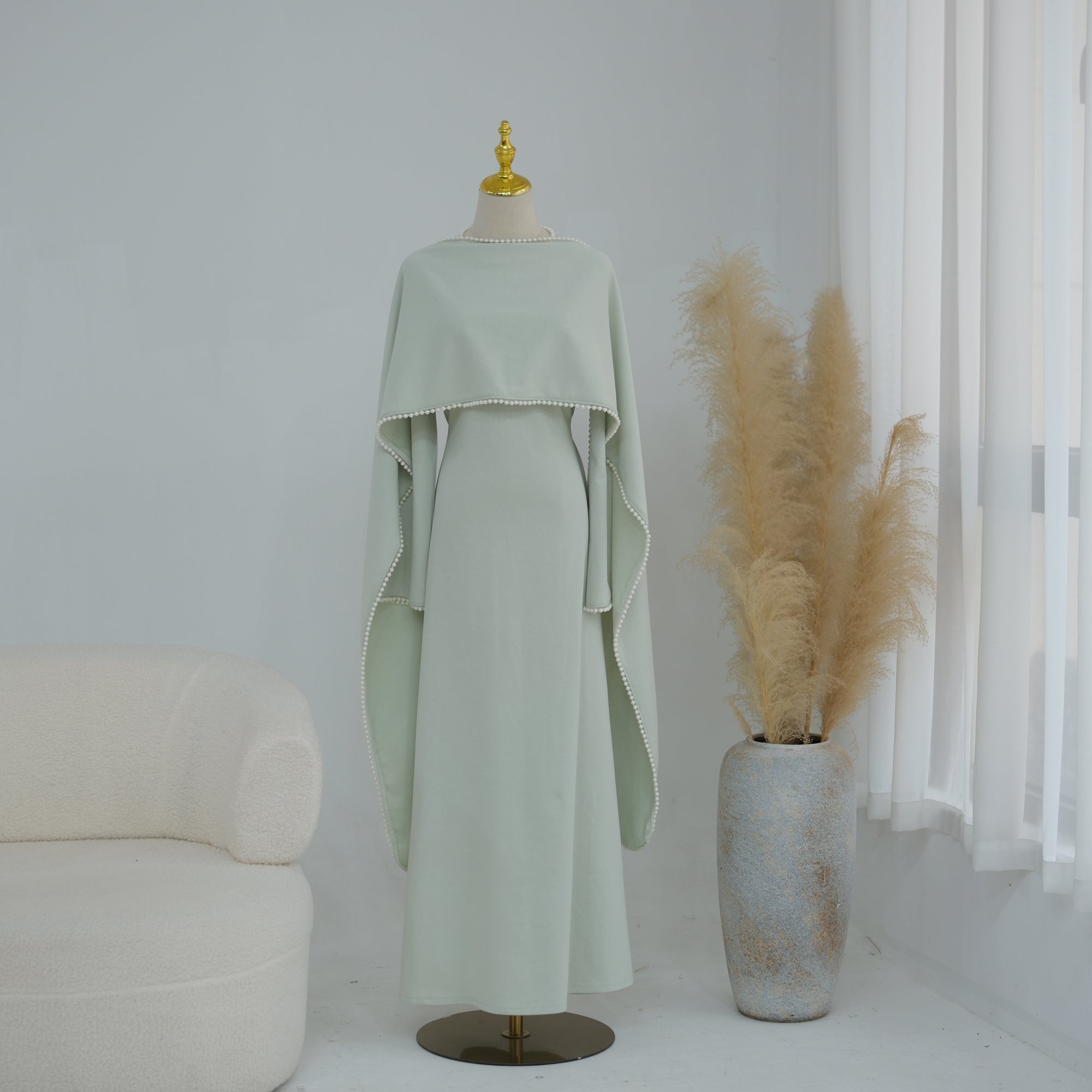Loriya beaded shawl + long-sleeved dress LR1167