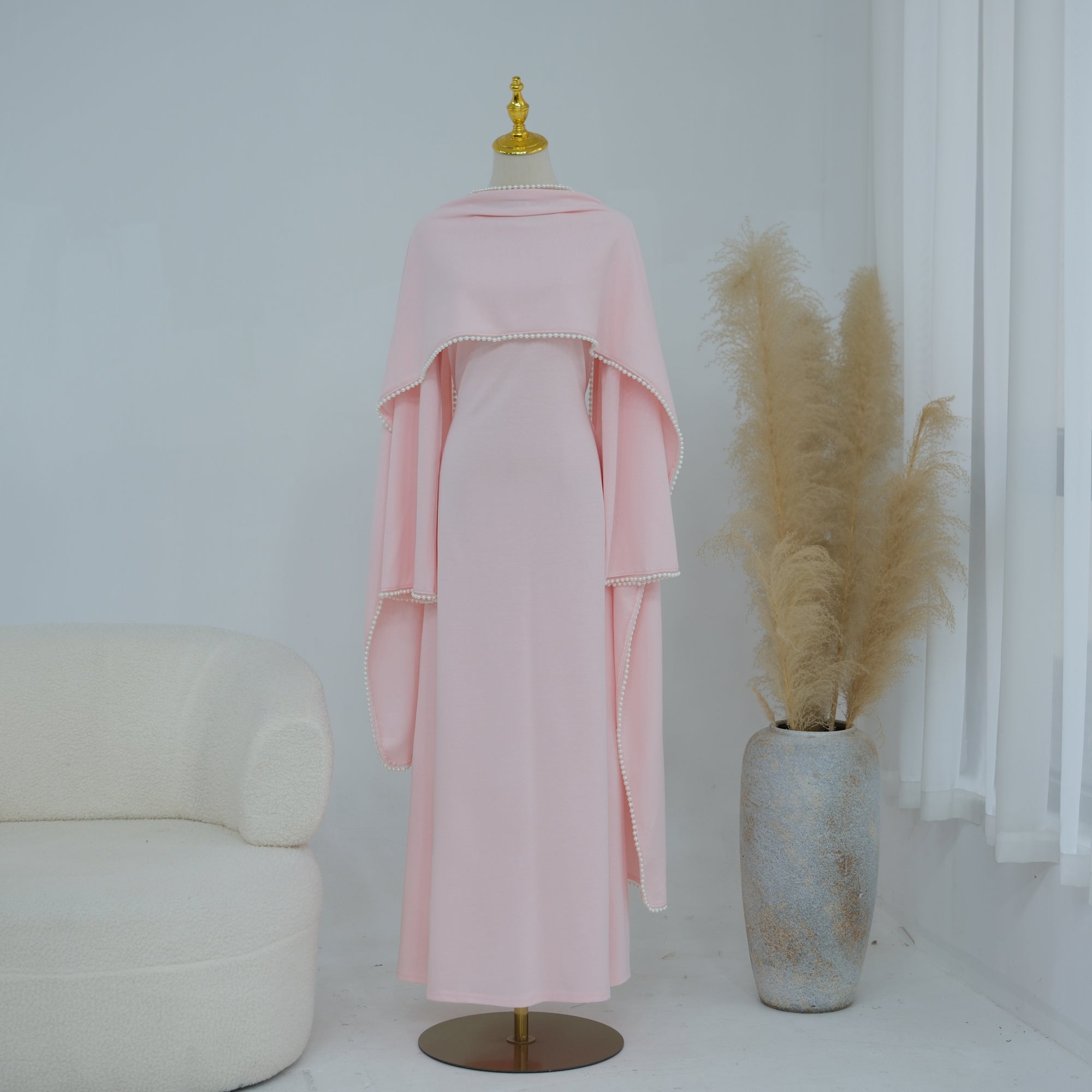 Loriya beaded shawl + long-sleeved dress LR1167