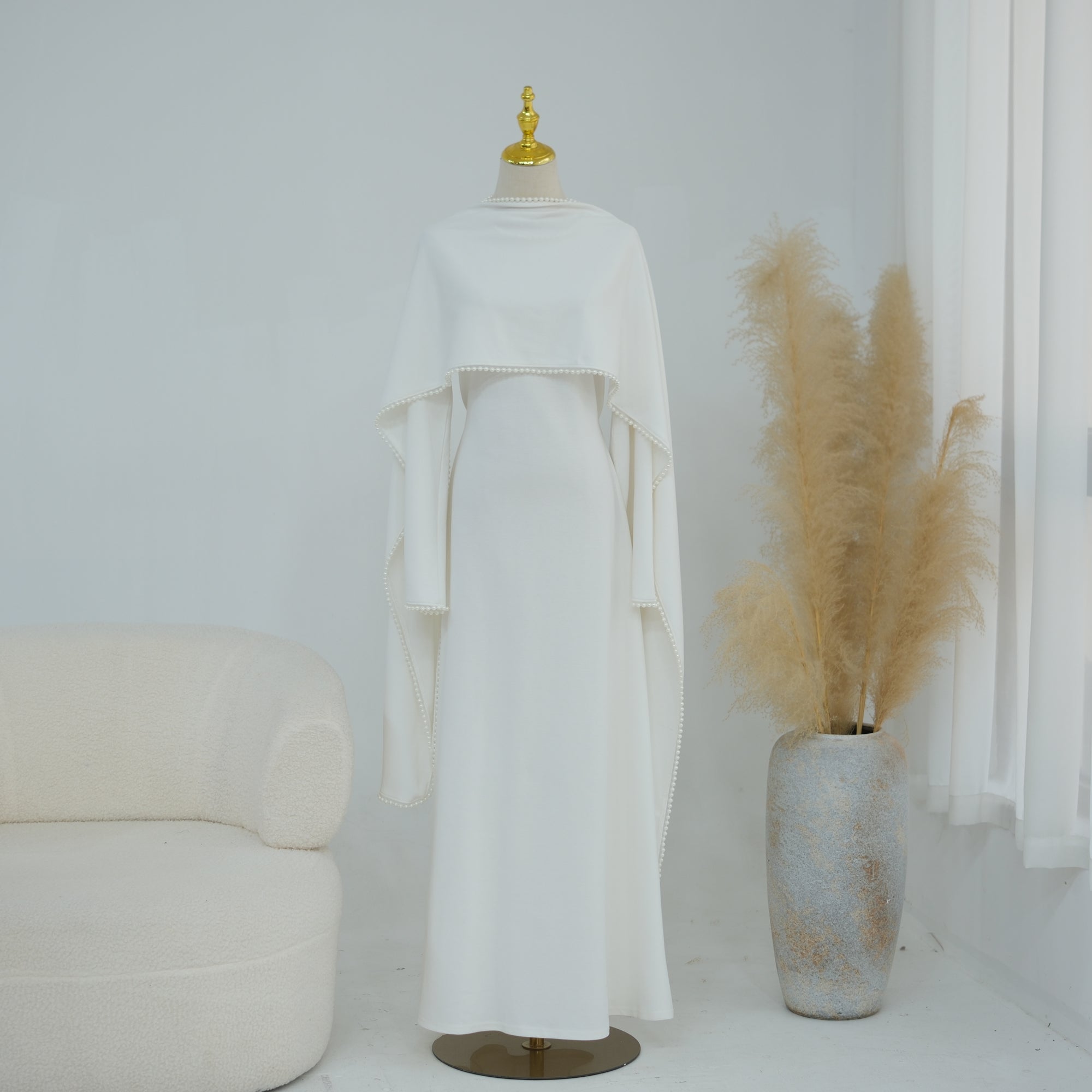 Loriya beaded shawl + long-sleeved dress LR1167