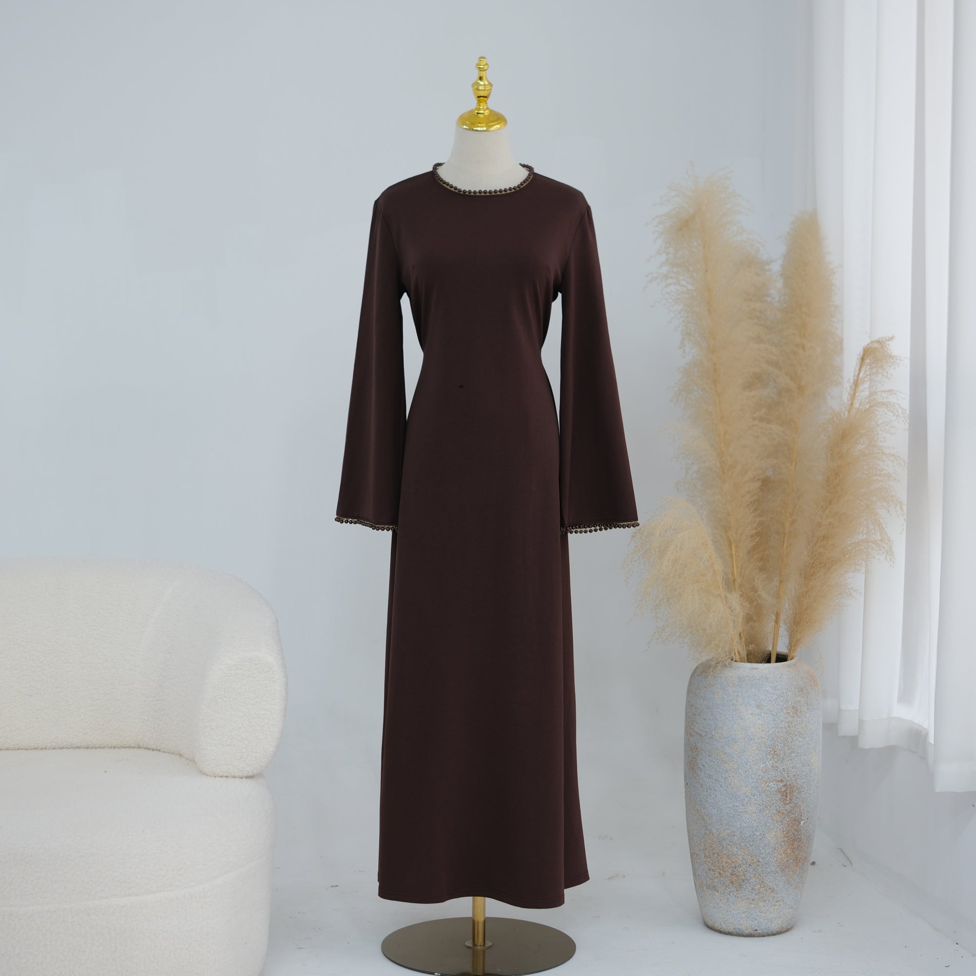 Loriya beaded shawl + long-sleeved dress LR1167