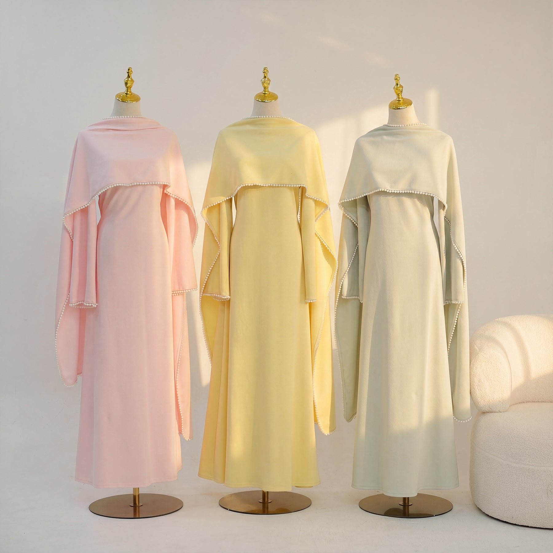 Loriya beaded shawl + long-sleeved dress LR1167
