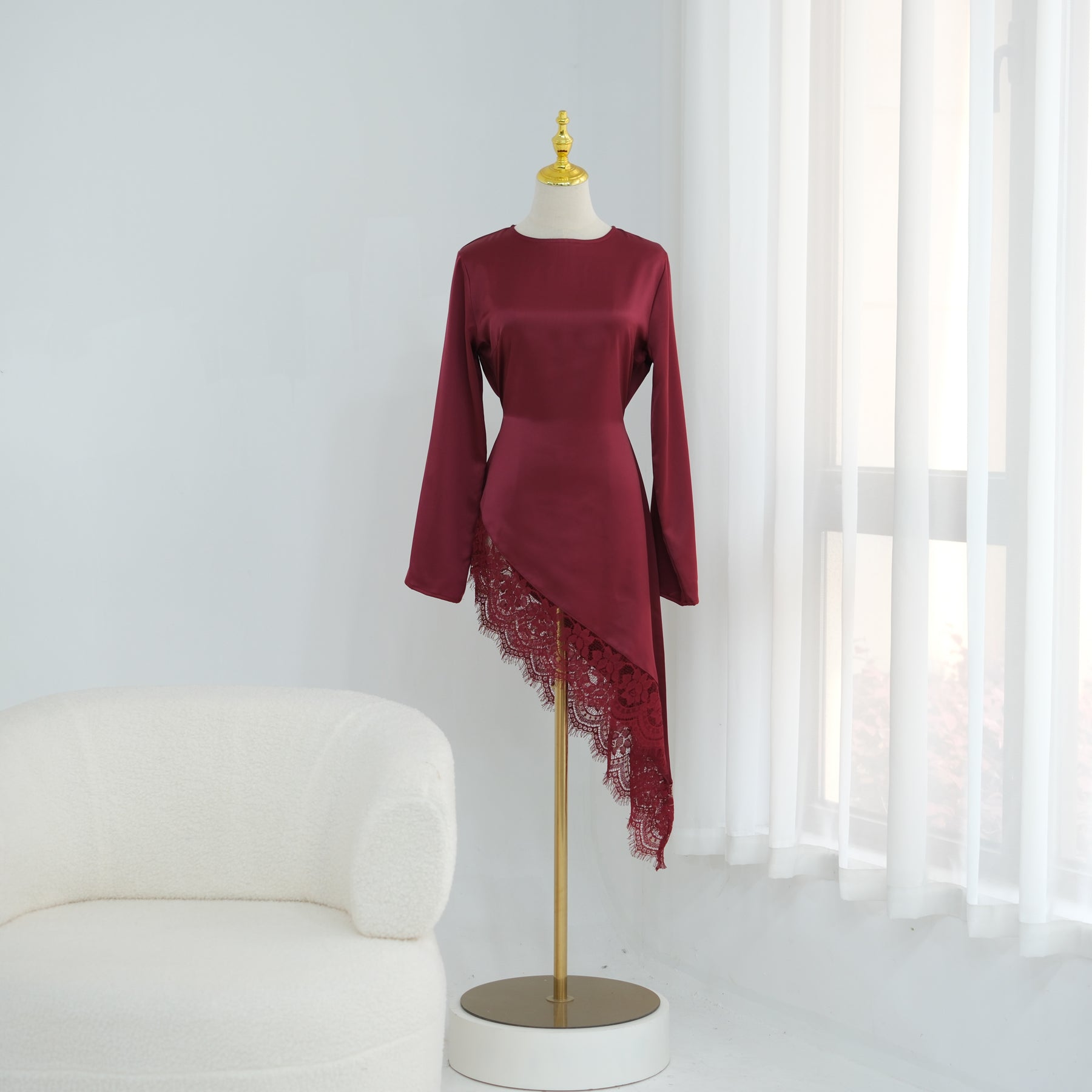Large-size long-sleeved fashion lace patchwork long top LR1180