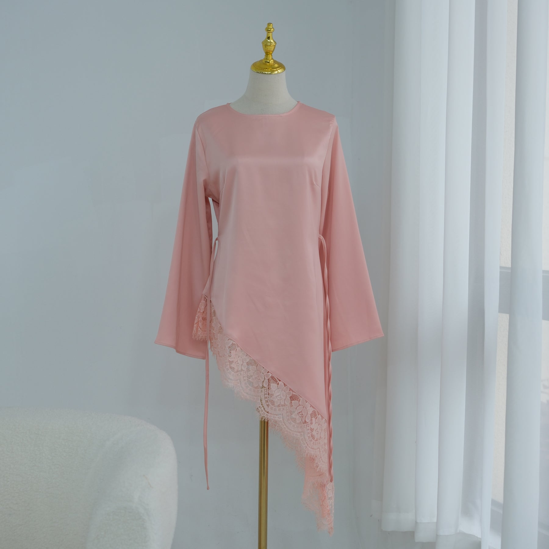 Large-size long-sleeved fashion lace patchwork long top LR1180