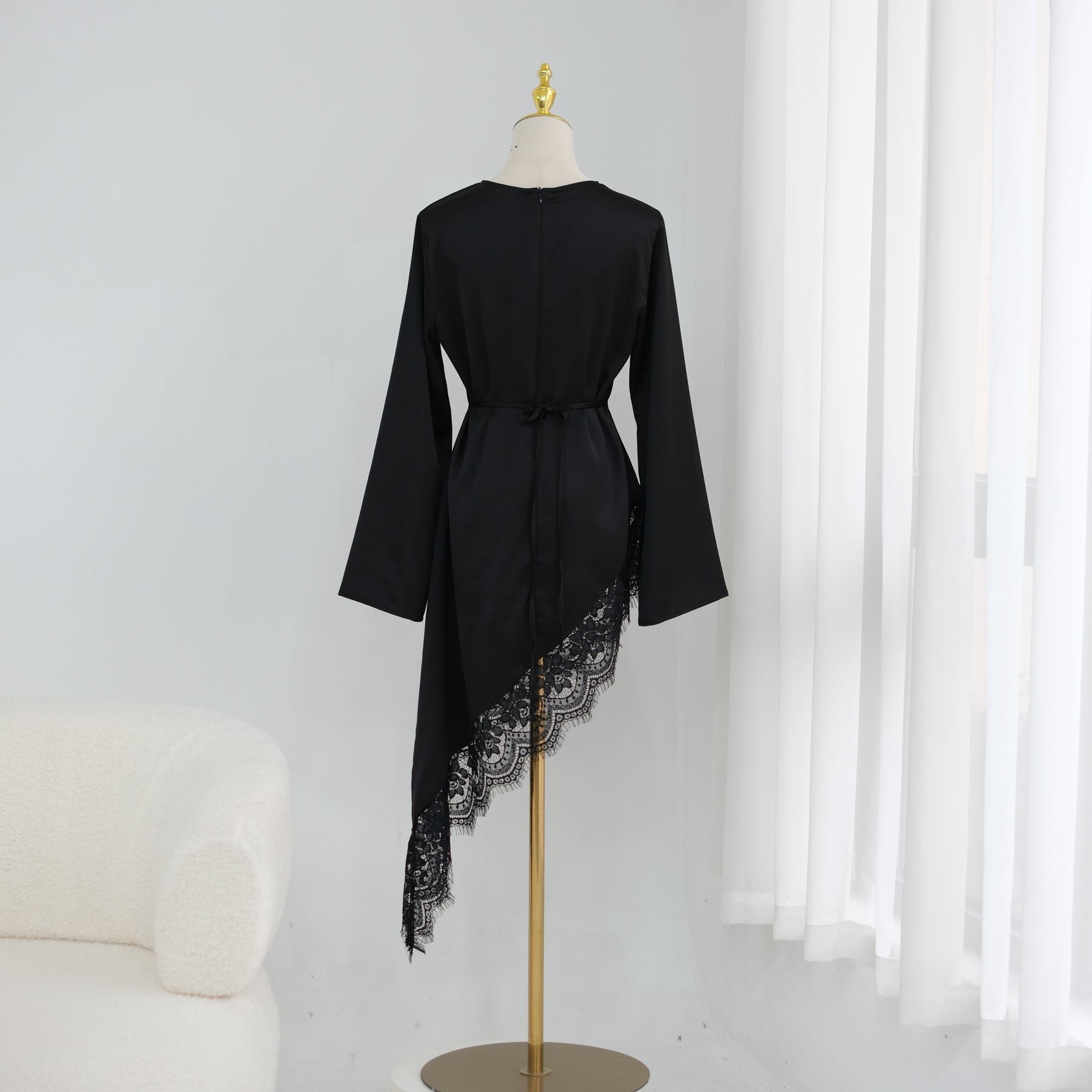 Large-size long-sleeved fashion lace patchwork long top LR1180