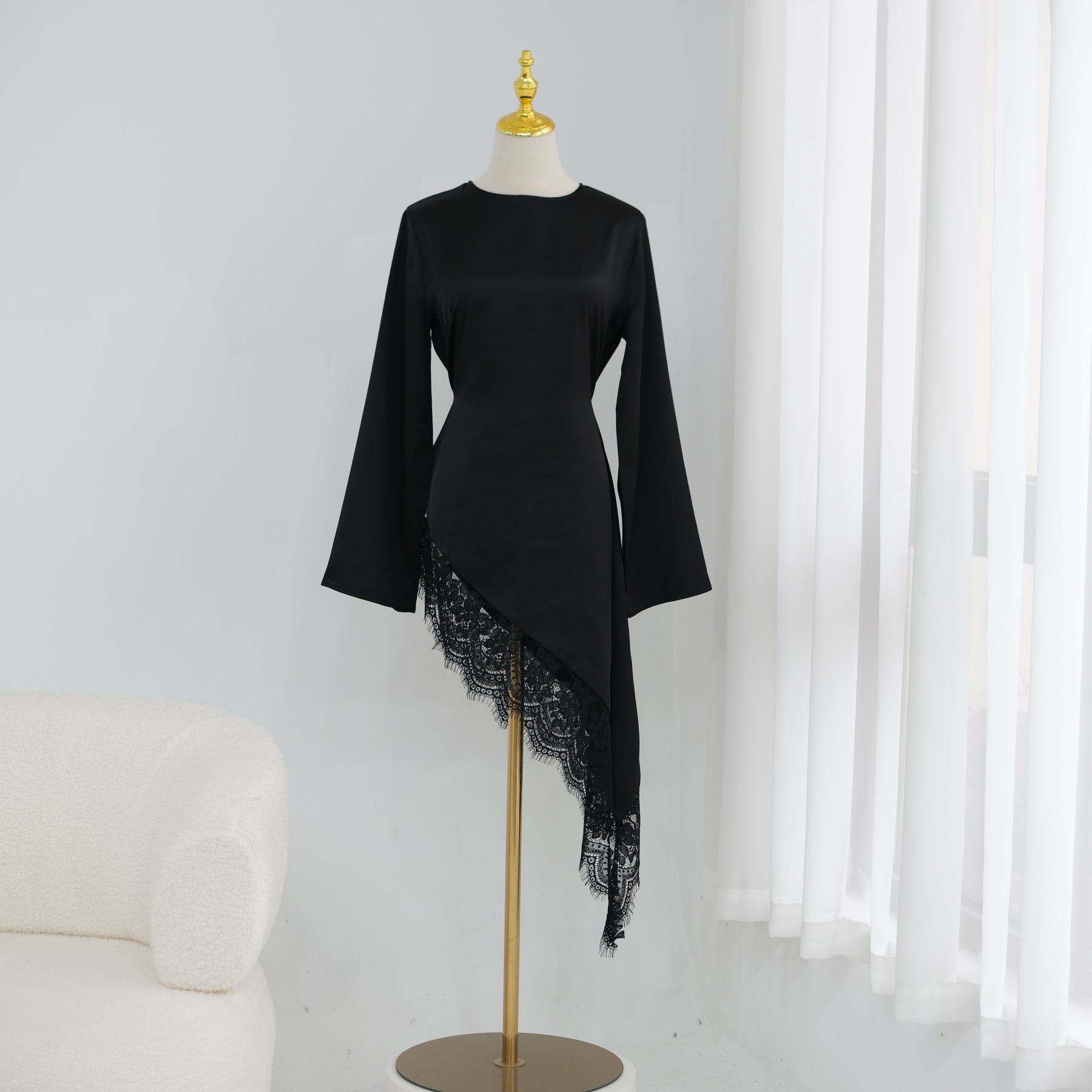 Large-size long-sleeved fashion lace patchwork long top LR1180