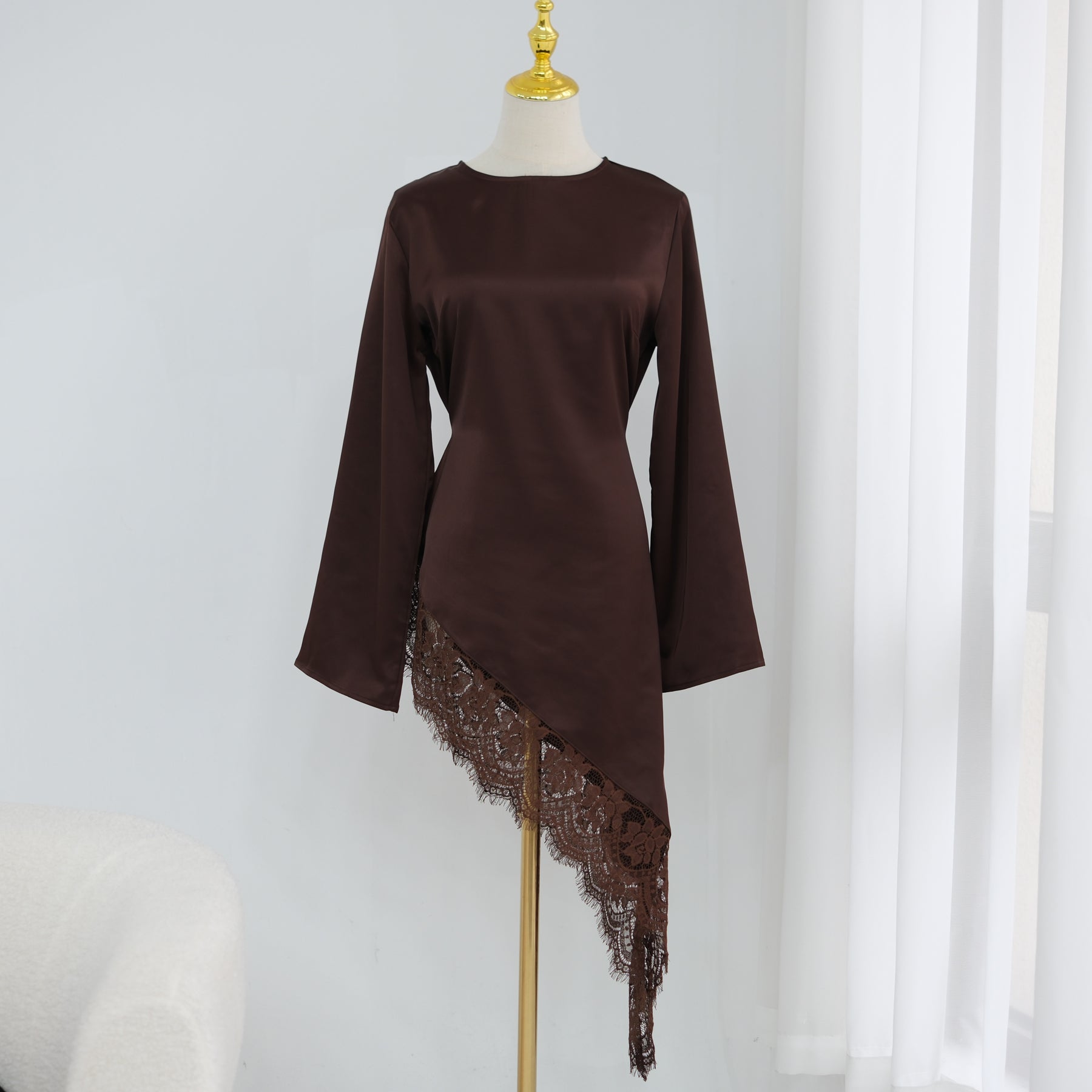 Large-size long-sleeved fashion lace patchwork long top LR1180