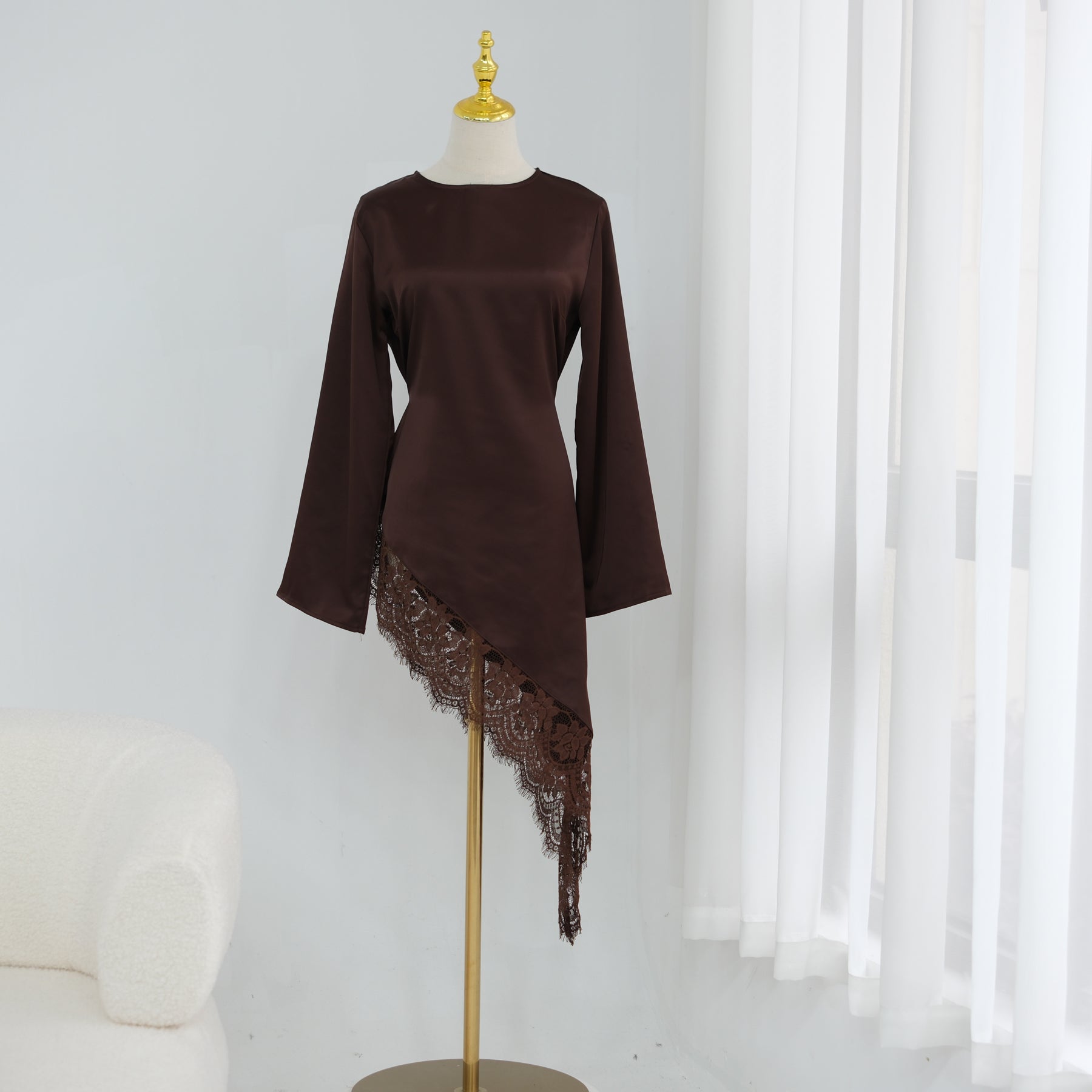 Large-size long-sleeved fashion lace patchwork long top LR1180