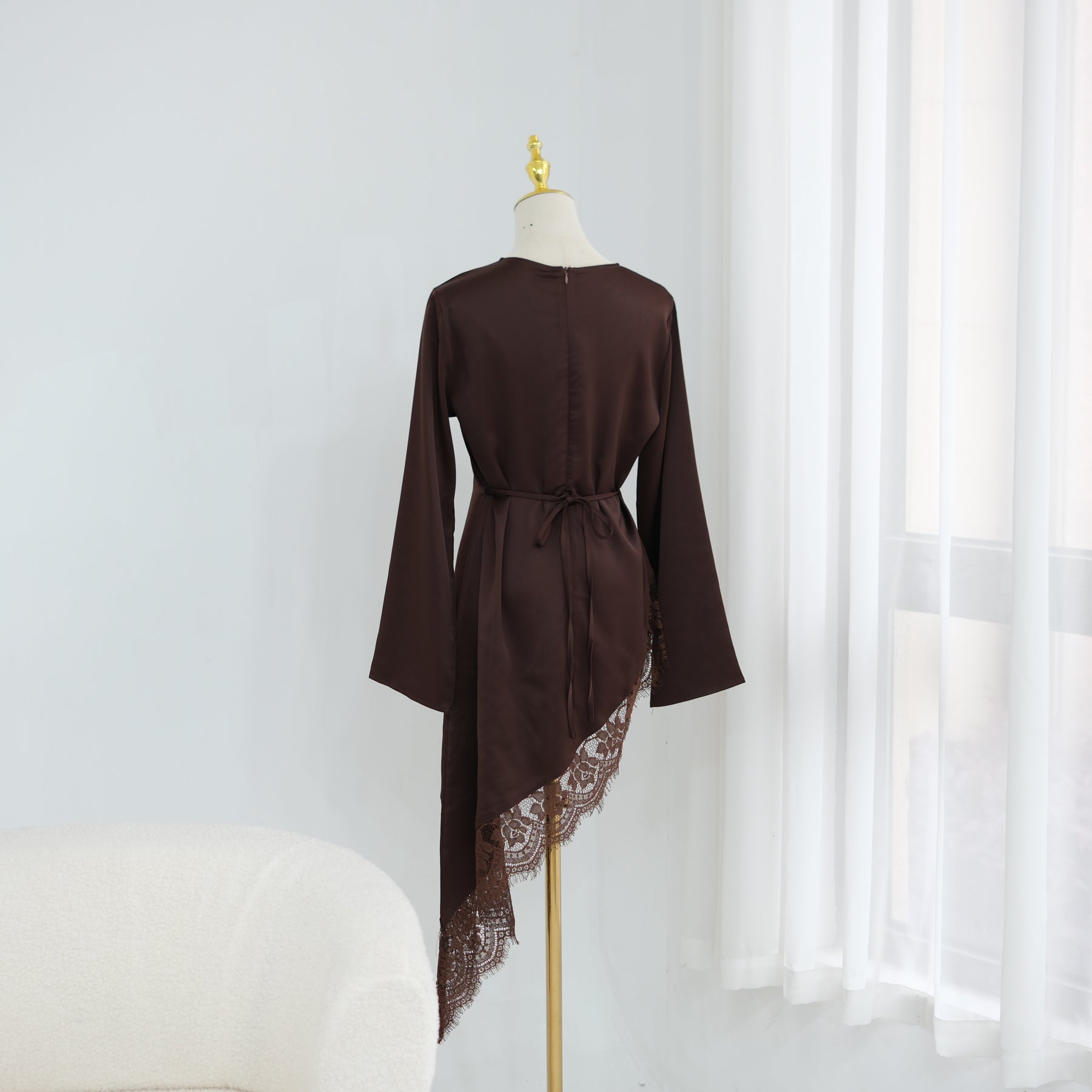 Large-size long-sleeved fashion lace patchwork long top LR1180