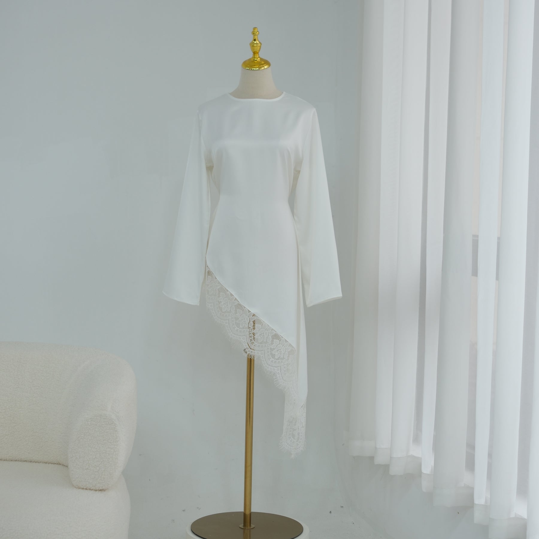 Large-size long-sleeved fashion lace patchwork long top LR1180