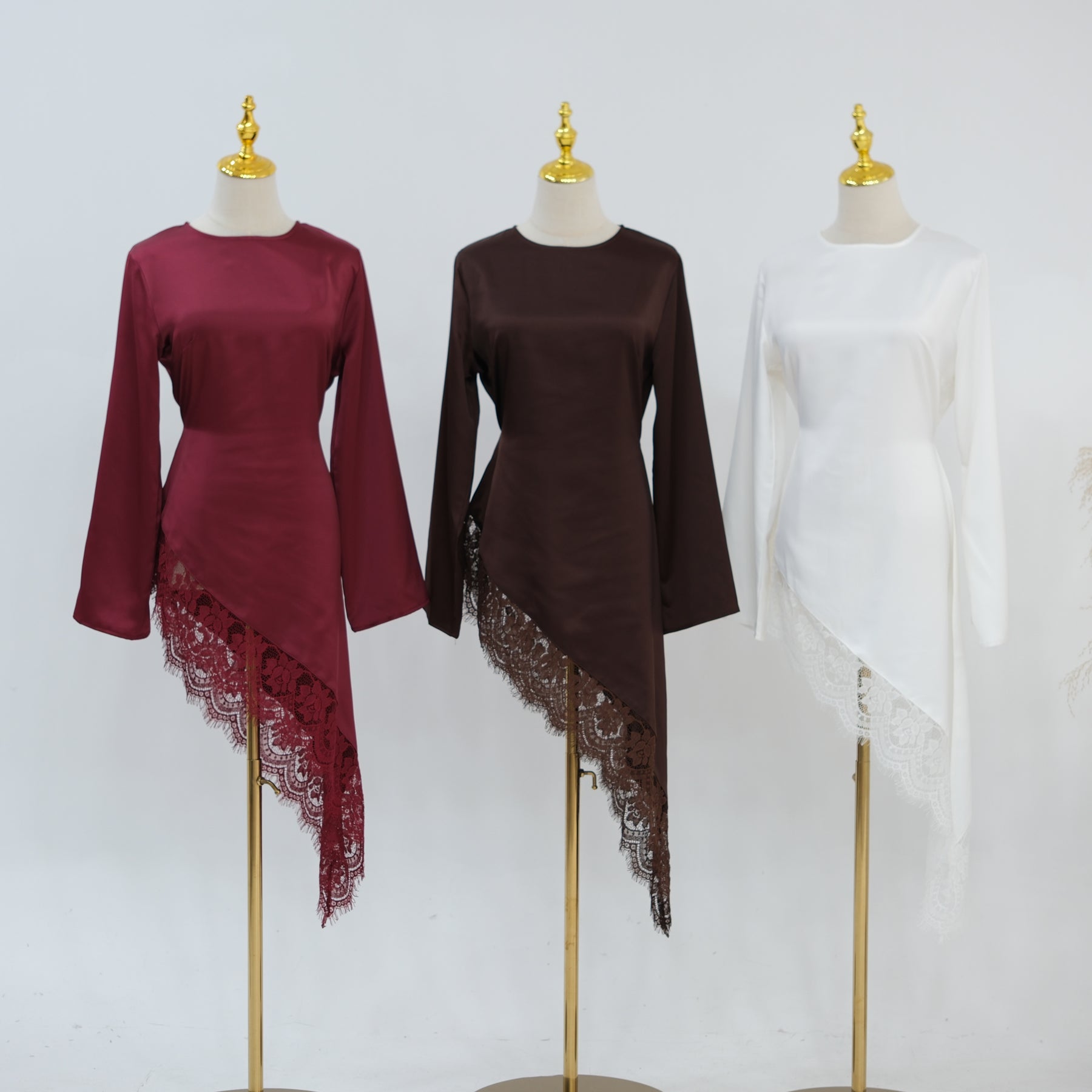 Large-size long-sleeved fashion lace patchwork long top LR1180