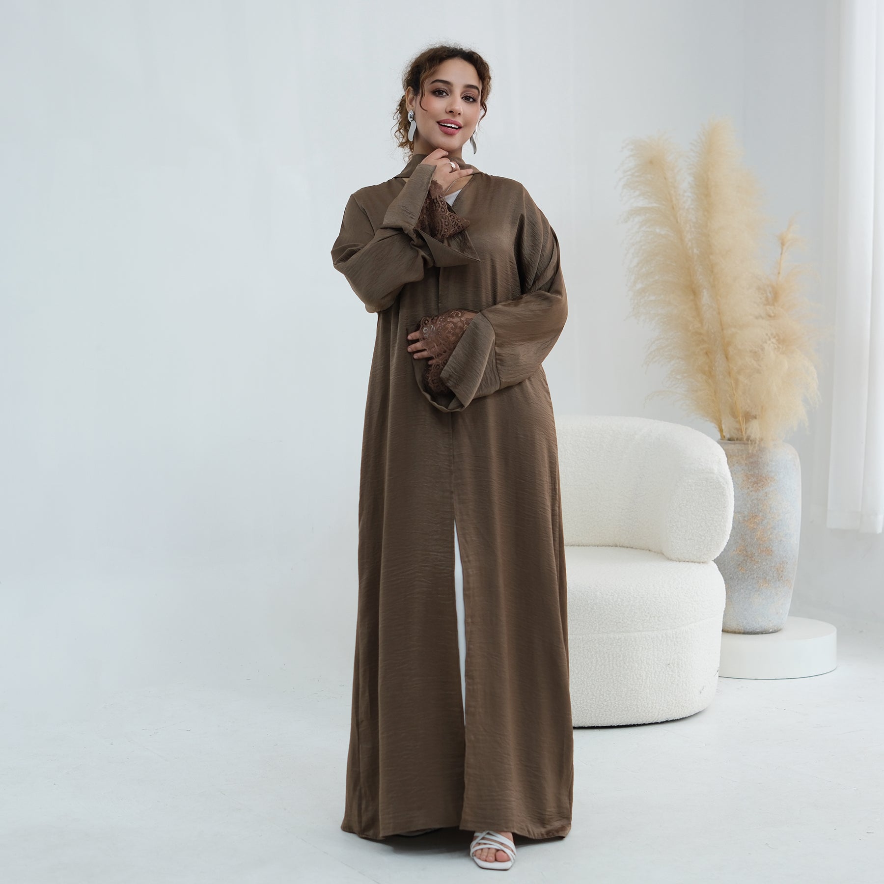 Large size long-sleeved cardigan with lace trim on the cuffs LR1181，without a headscarf